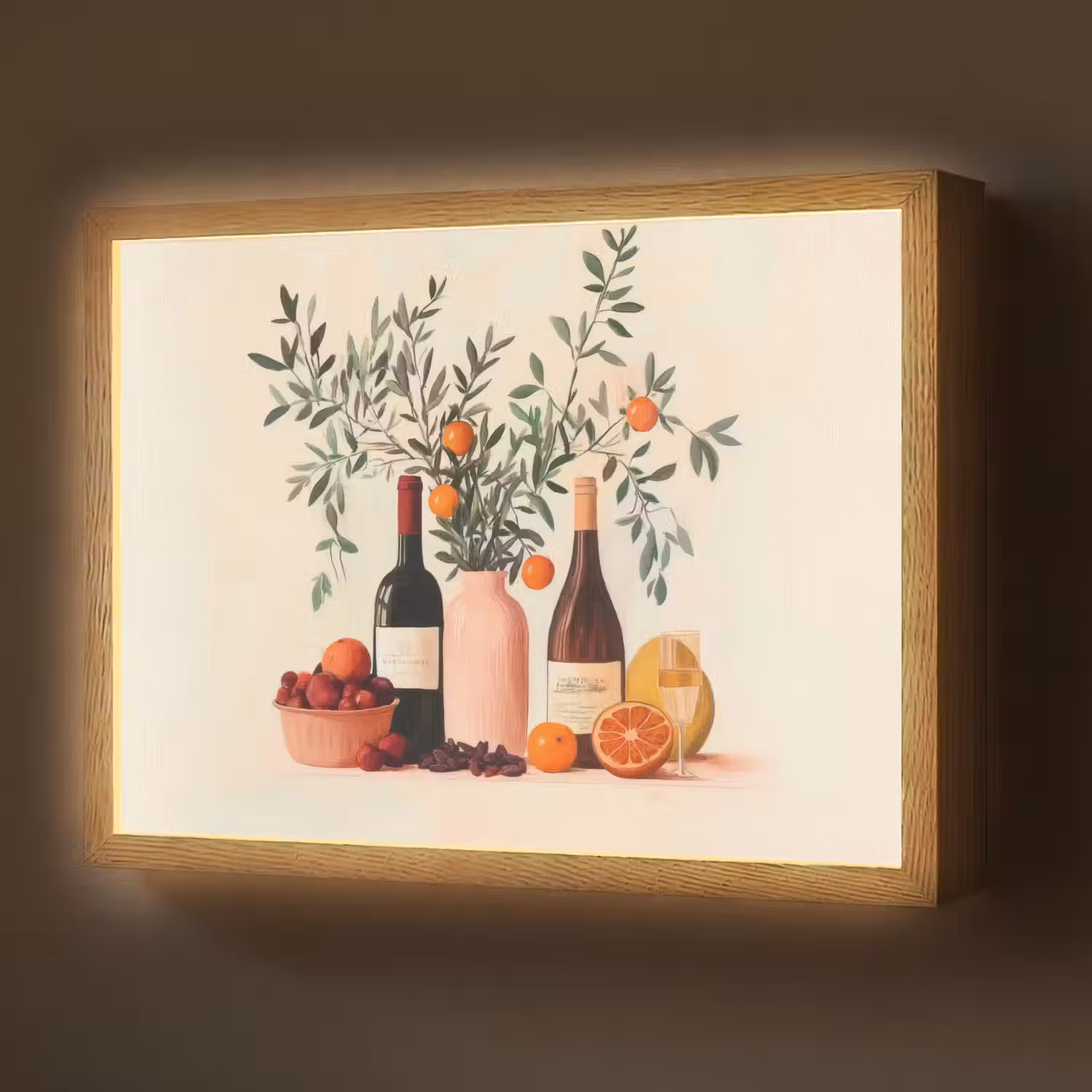 Wijnflessen - Takken - Sinaasappels Light Box met batterij (Wandlamp) middel -z3d_website