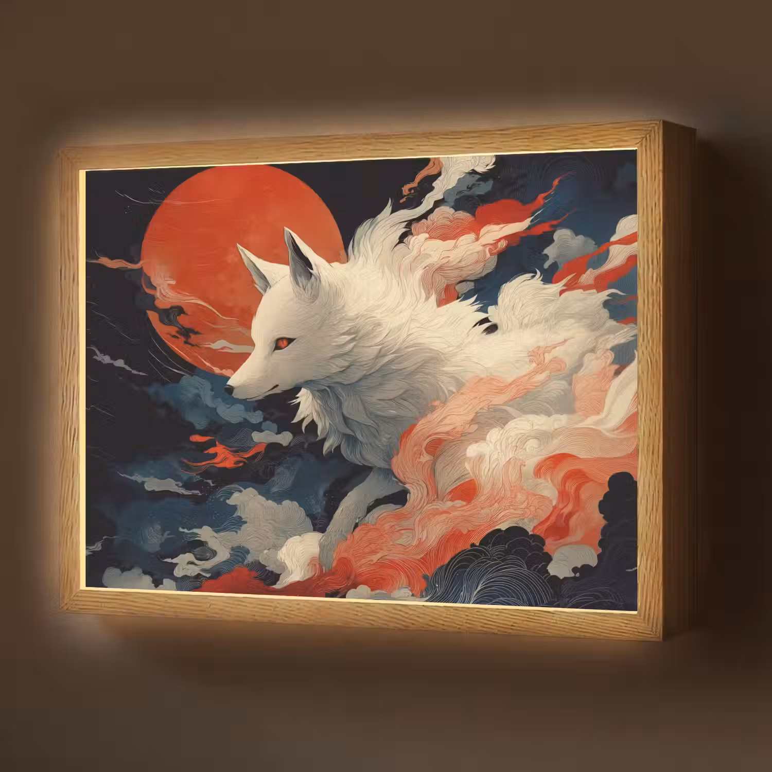 Witte vos - wolken - maan Light Box met batterij (Wandlamp) middel -z3d_website