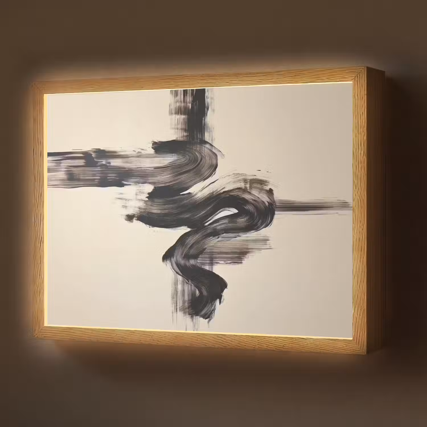 Golven - Penseelstreken - Beige - Minimalistisch Light Box met batterij (Wandlamp) middel -z3d_website