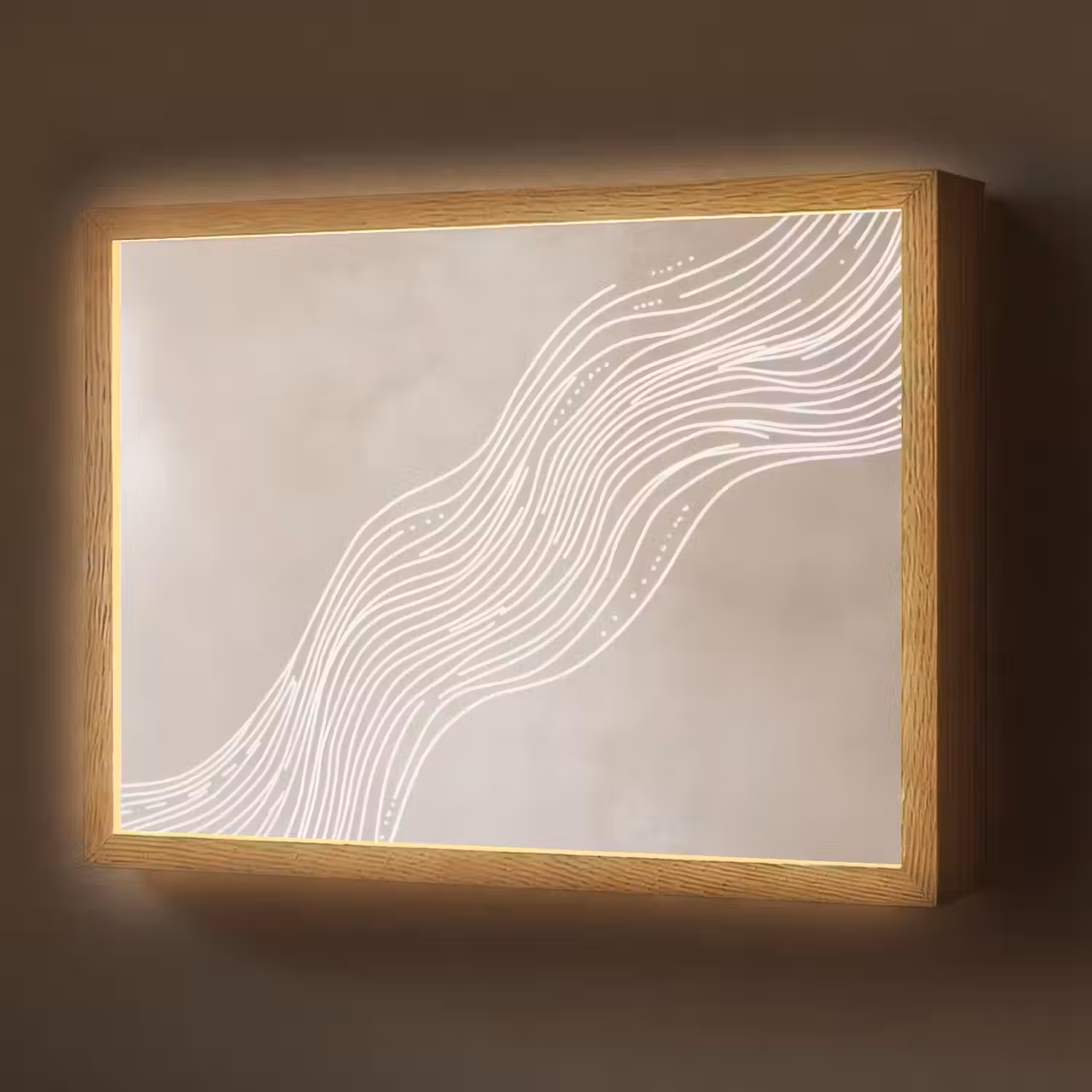 Golvende lijnen - Vloeiend - Zandkleurig Light Box met batterij (Wandlamp) middel -z3d_website