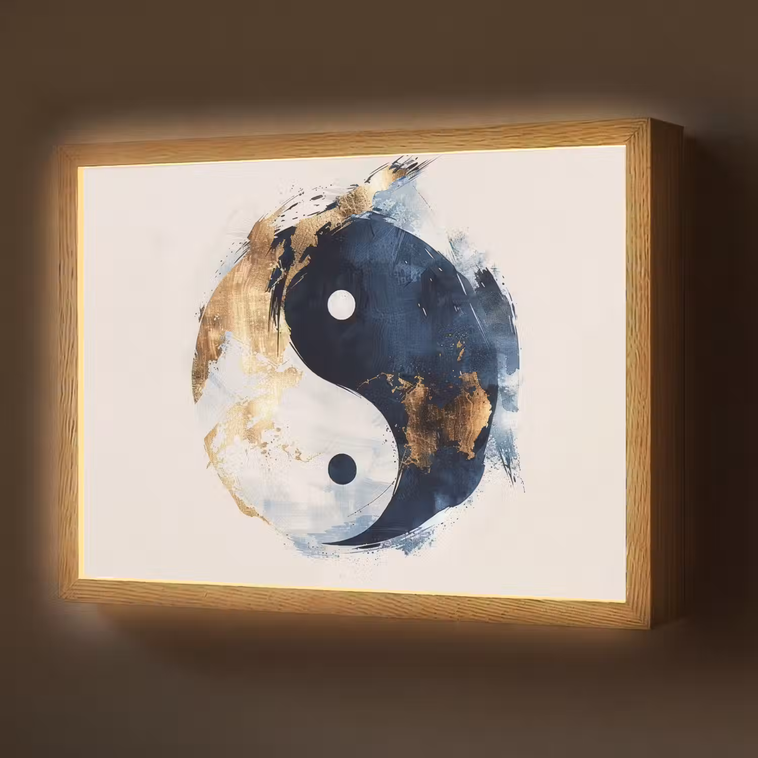 Yin Yang - Abstract - Zwart - Wit - Goud Light Box met batterij (Wandlamp) middel -z3d_website