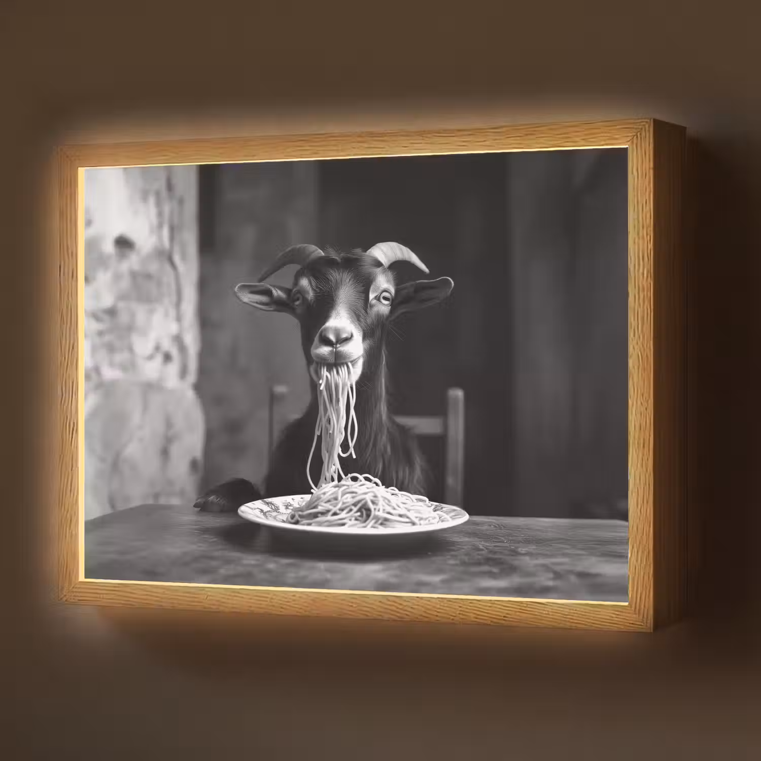 Geit - Bord - Spaghetti - Zwart Wit Light Box met batterij (Wandlamp) middel -z3d_website
