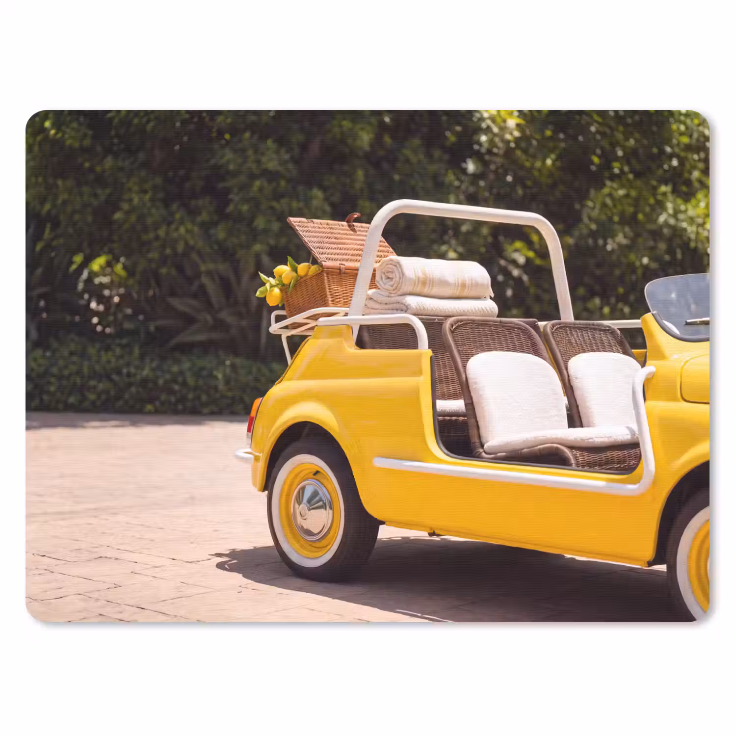Auto - Picknick - Zomer - Geel muismat rubber klein -3d
