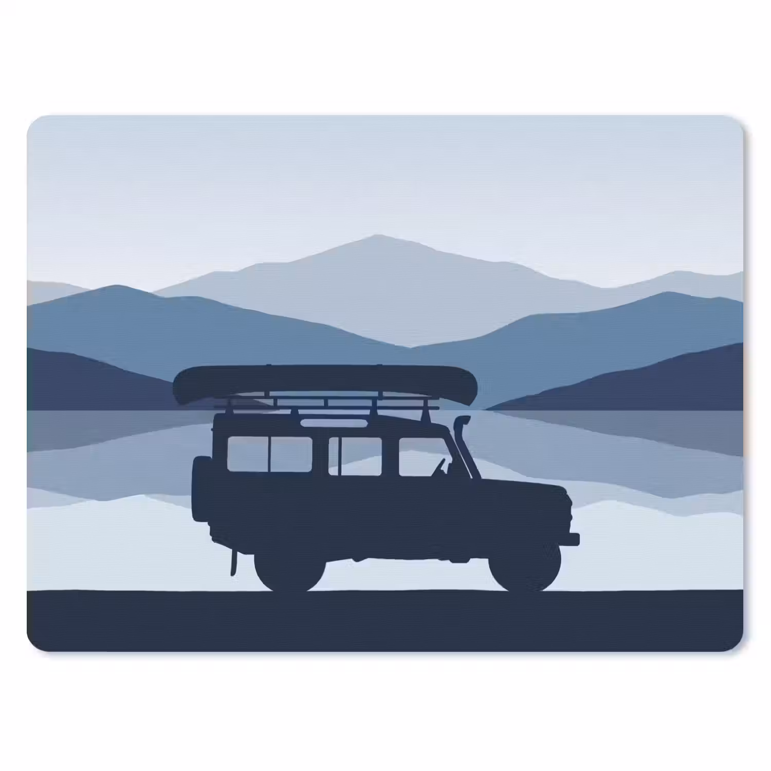Auto - Meer - Bergen - Blauw muismat rubber klein -3d