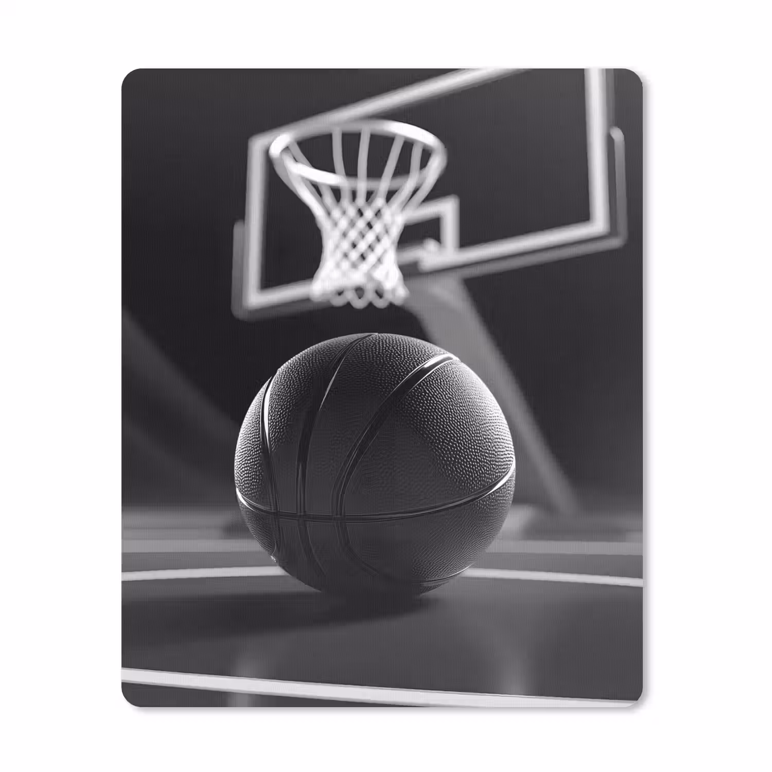 Basketbal - Basketbalveld - Lichtlijnen muismat rubber klein -3d