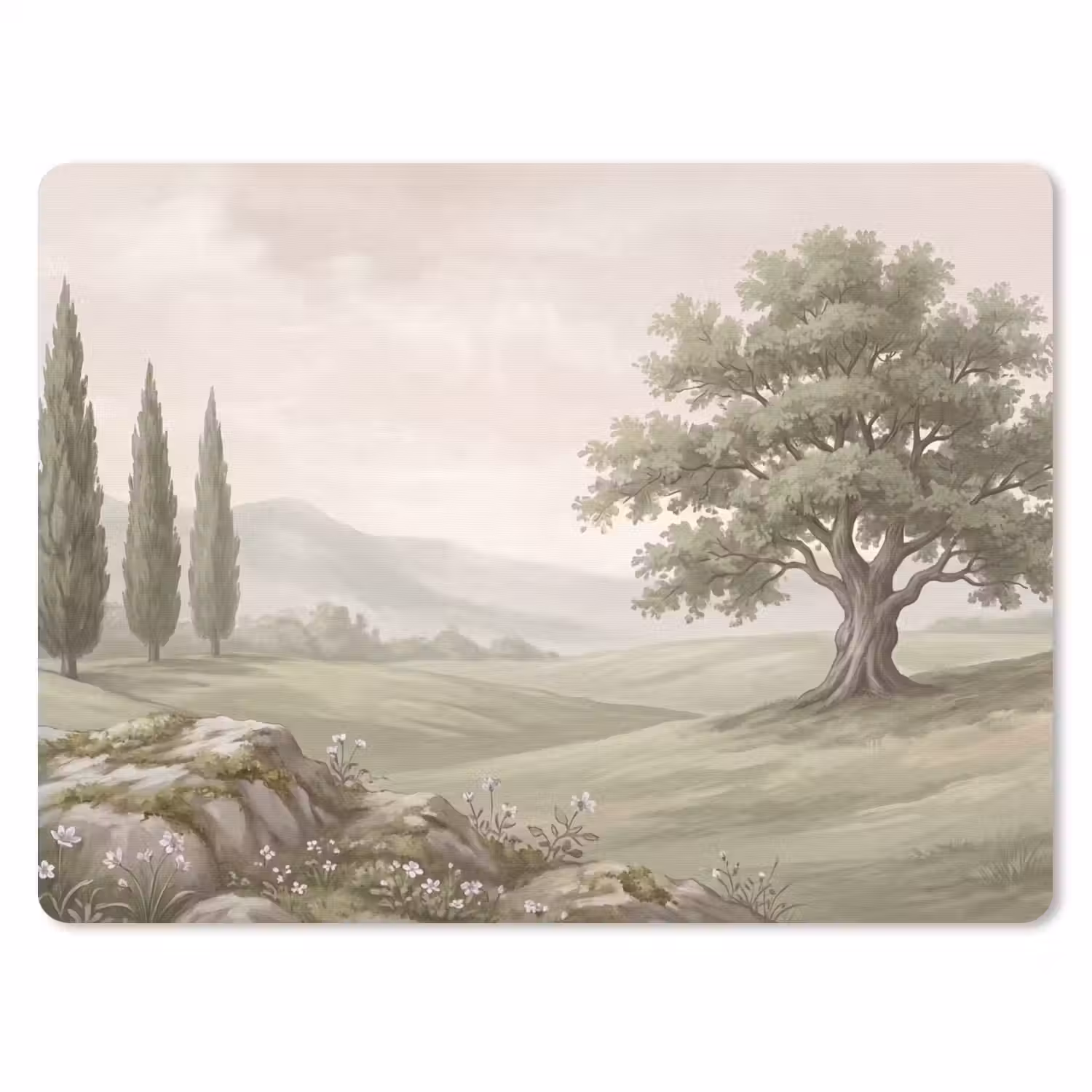 Heuvellandschap - Bomen - Natuur - Groen muismat rubber klein -3d