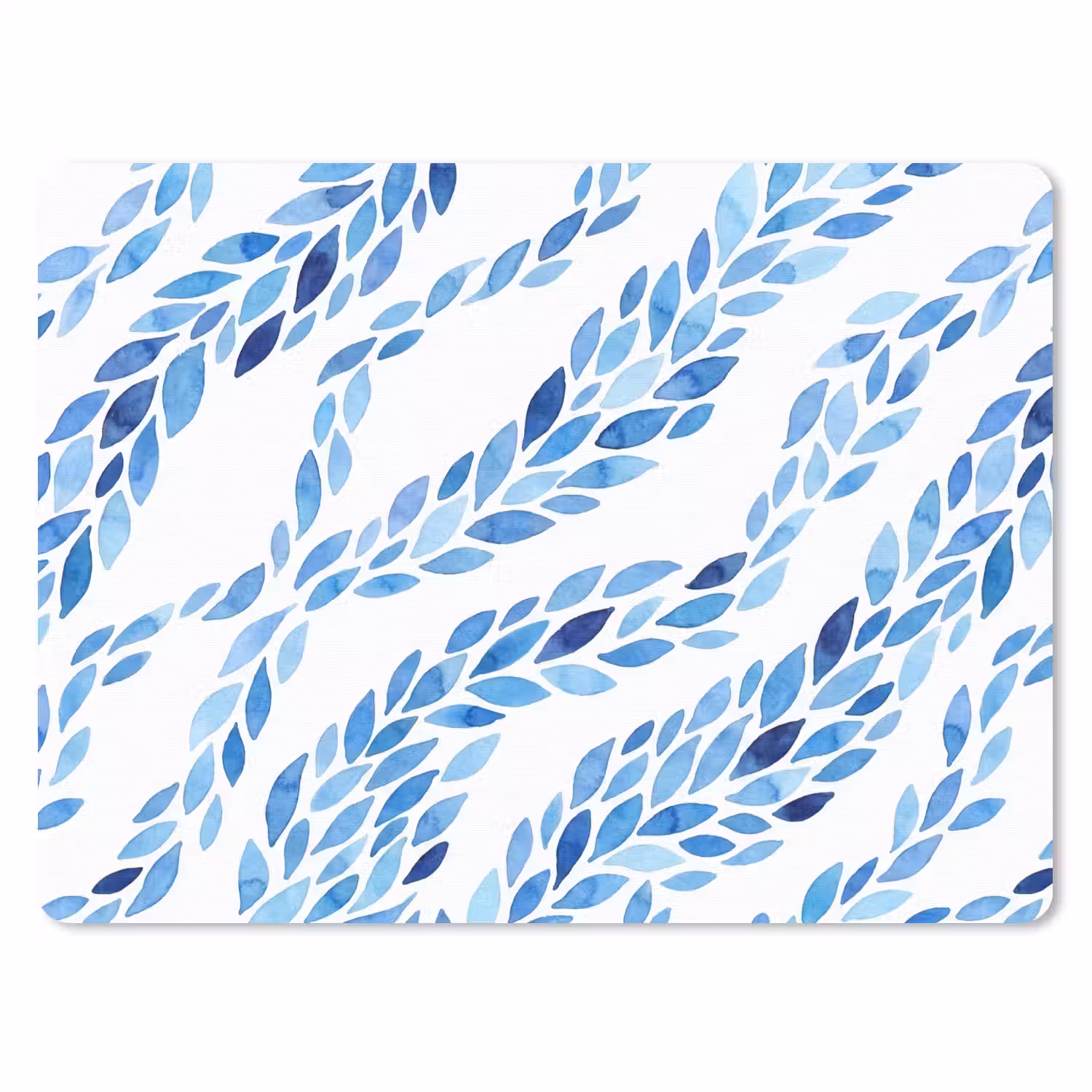 Bladeren - Aquarel - Patroon - Modern - Blauw muismat rubber klein -3d