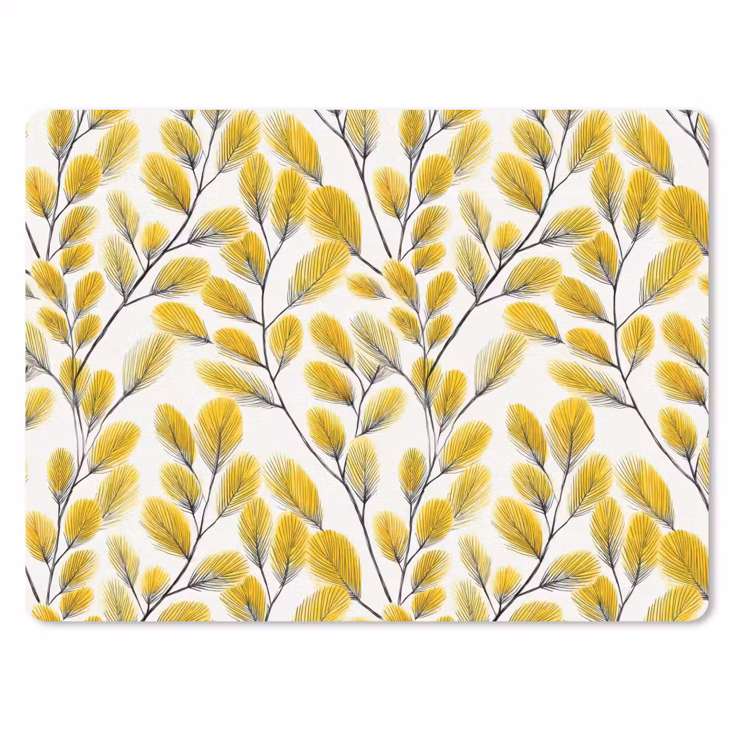 Bladeren - Botanisch - Elegant - Geel - Zwart muismat rubber klein 262 -3d