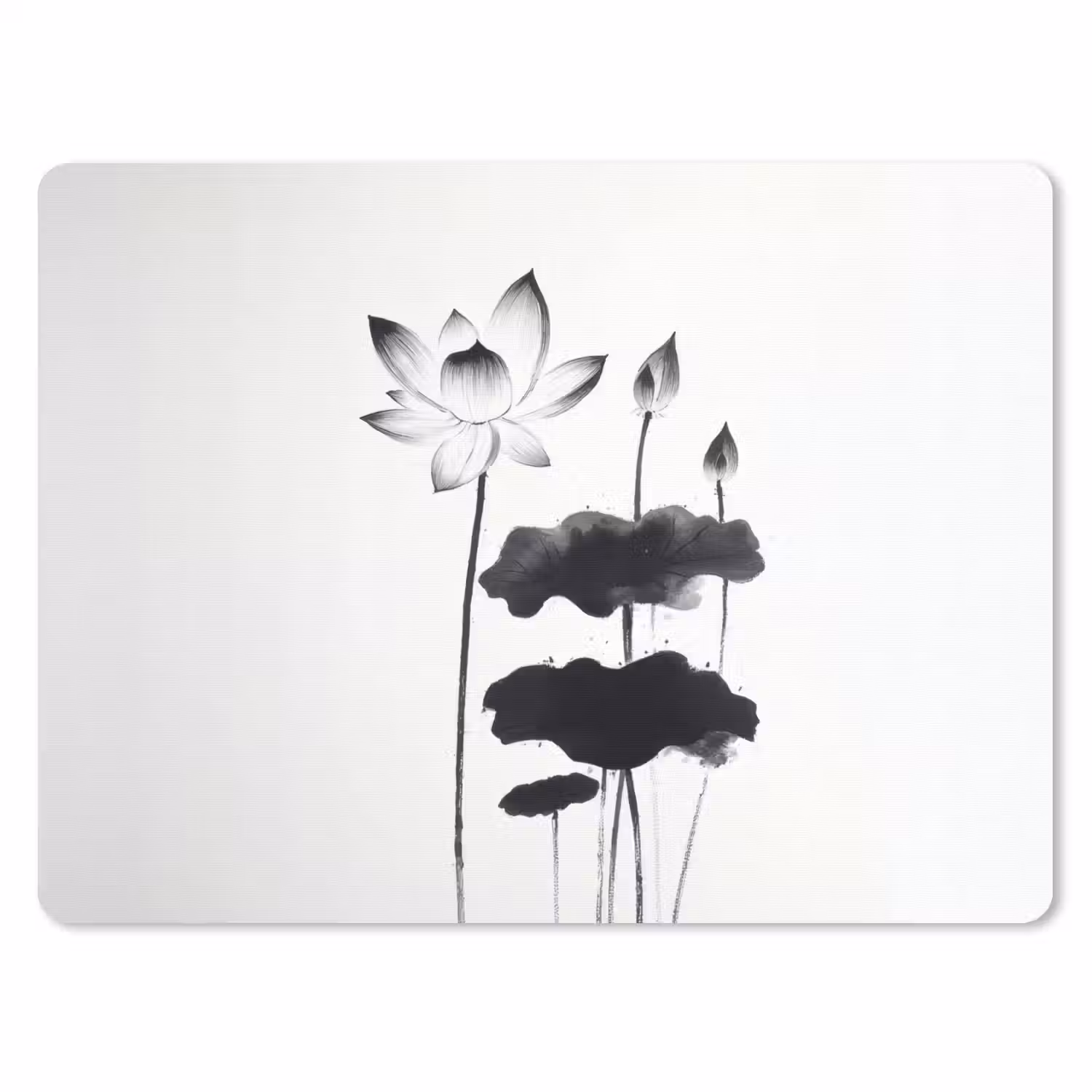 Bladeren - Zwart - Lotusbloem - Minimalitisch muismat rubber klein -3d