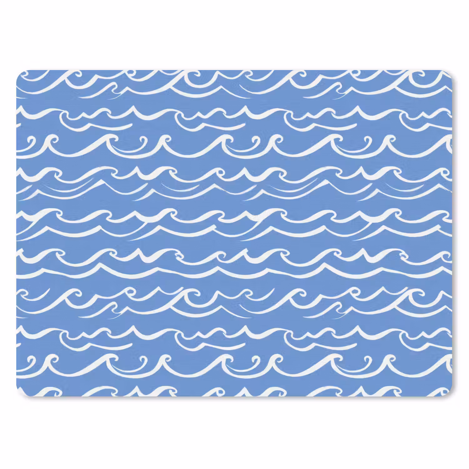 Blauw - Wit - Simpel - Getekend - Golven muismat rubber klein 262 -3d