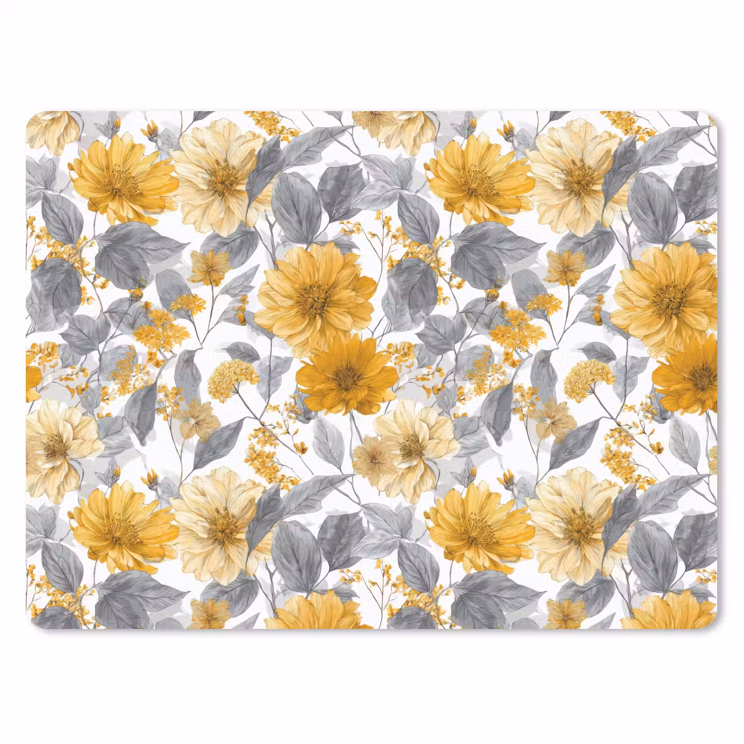 Bloemen - Botanisch - Elegant - Okergeel - Grijs muismat rubber klein 262 -3d