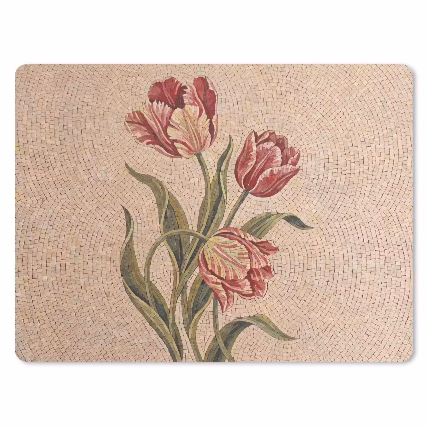 Bloemen - Mozaïek - Rood - Groen - Kunst muismat rubber klein -3d
