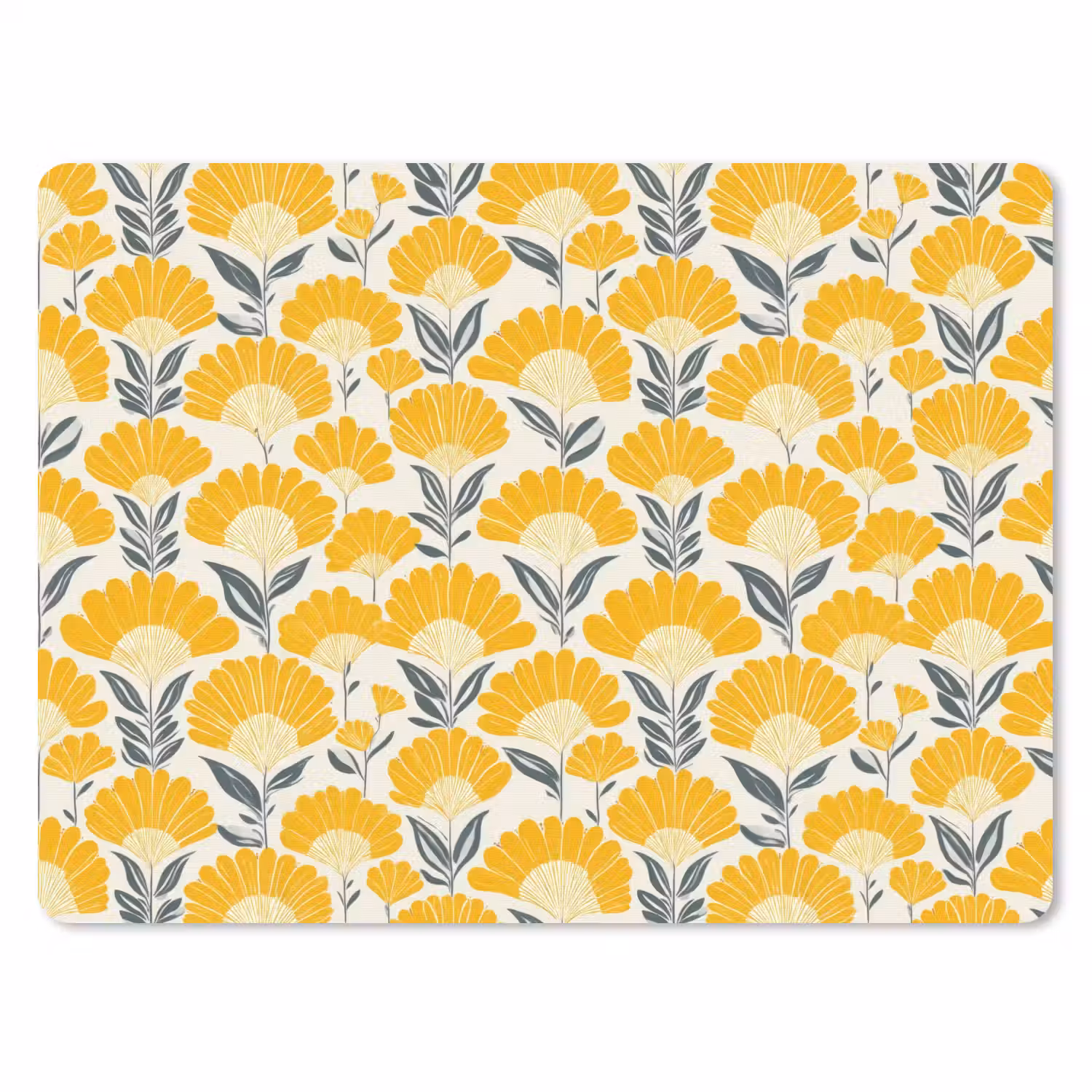 Bloemen - Retro - Botanisch - Okergeel - Grijs muismat rubber klein 262 -3d