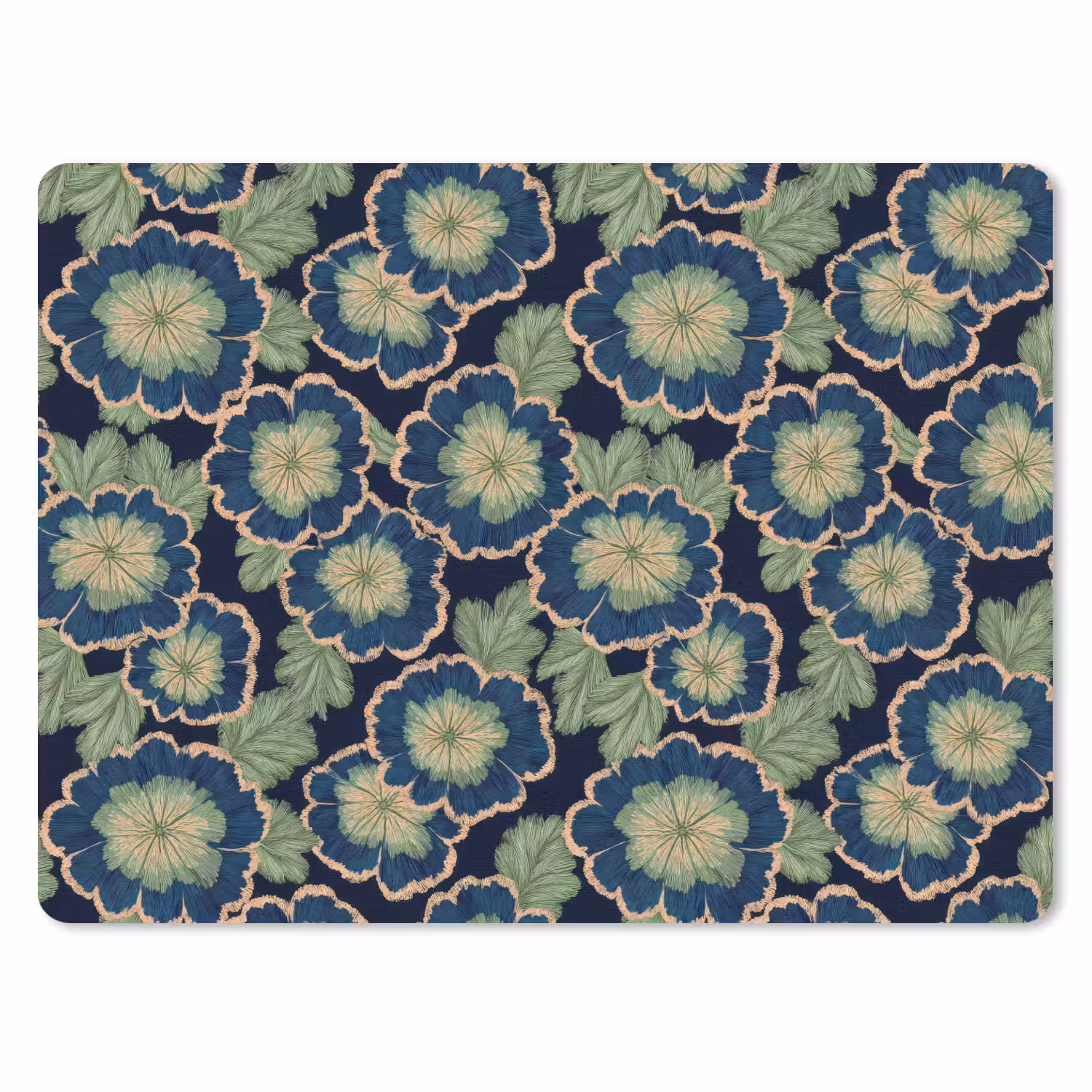 Bloemen - Borduurwerk - Patroon - Blauw - Groen muismat rubber klein 262 -3d