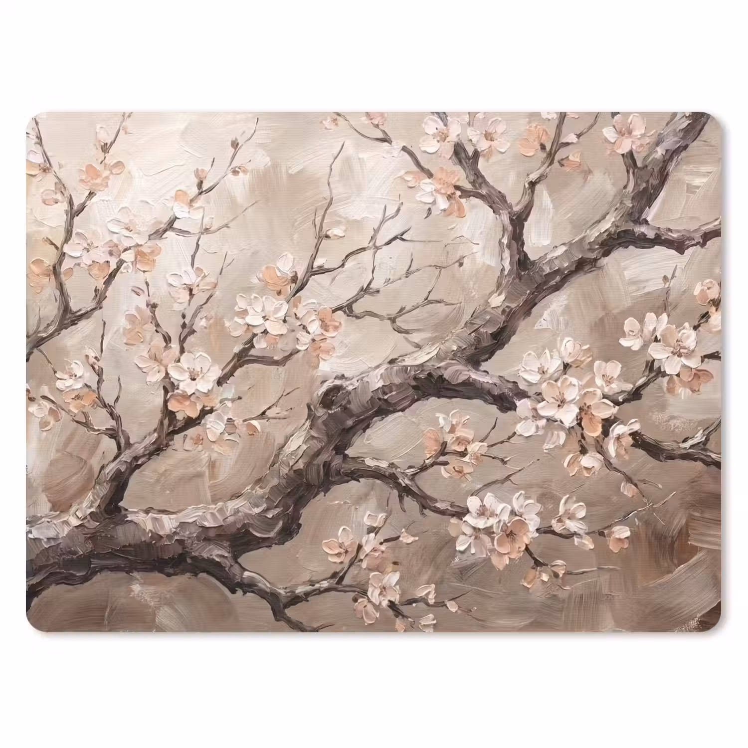 Bloesem - Takken - Schilderij - Beige - Serene muismat rubber klein -3d