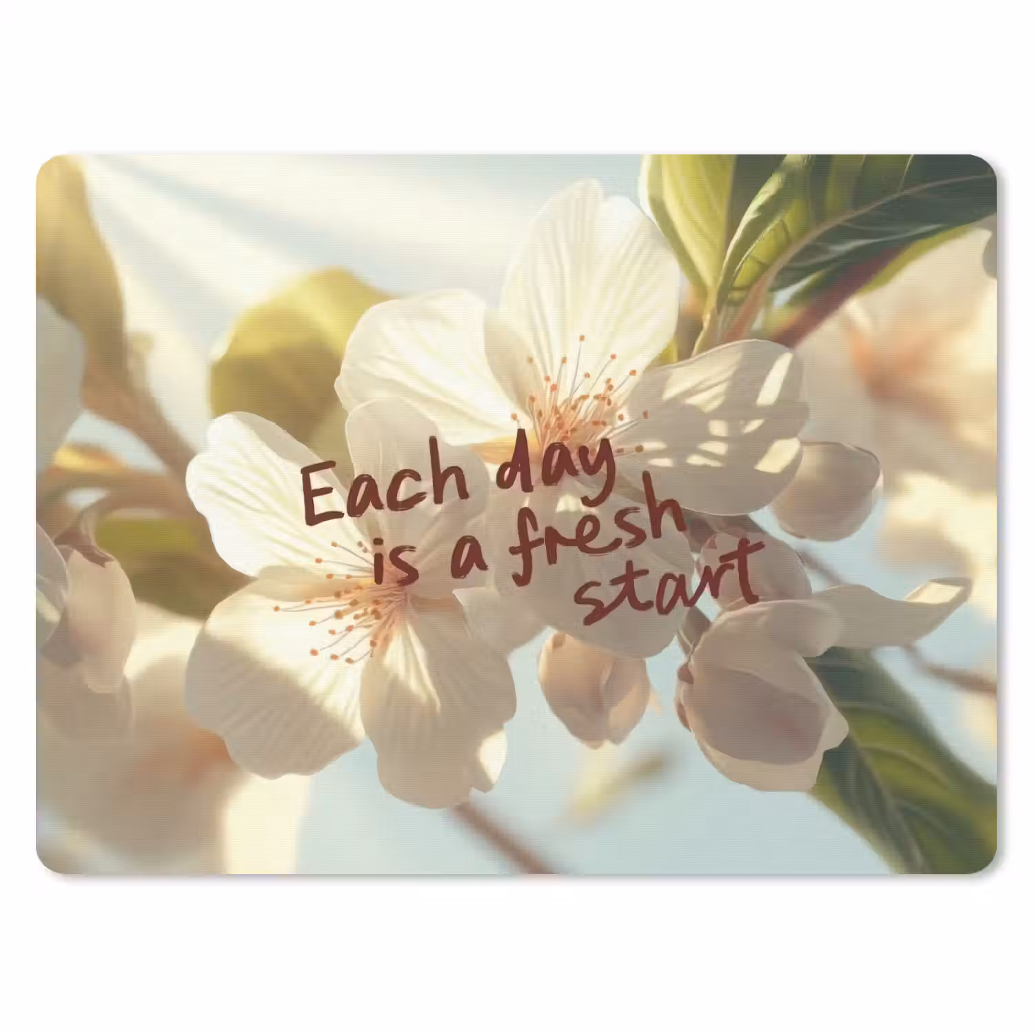Bloesems - Zonlicht - Quote - Wit muismat rubber klein -3d