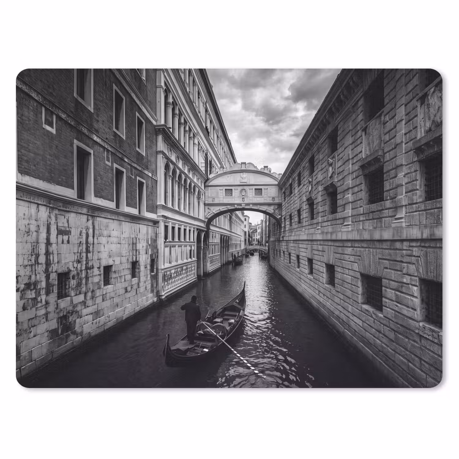 Boot - Waterweg - Stad - Zwart-wit - Architectuur muismat rubber klein -3d