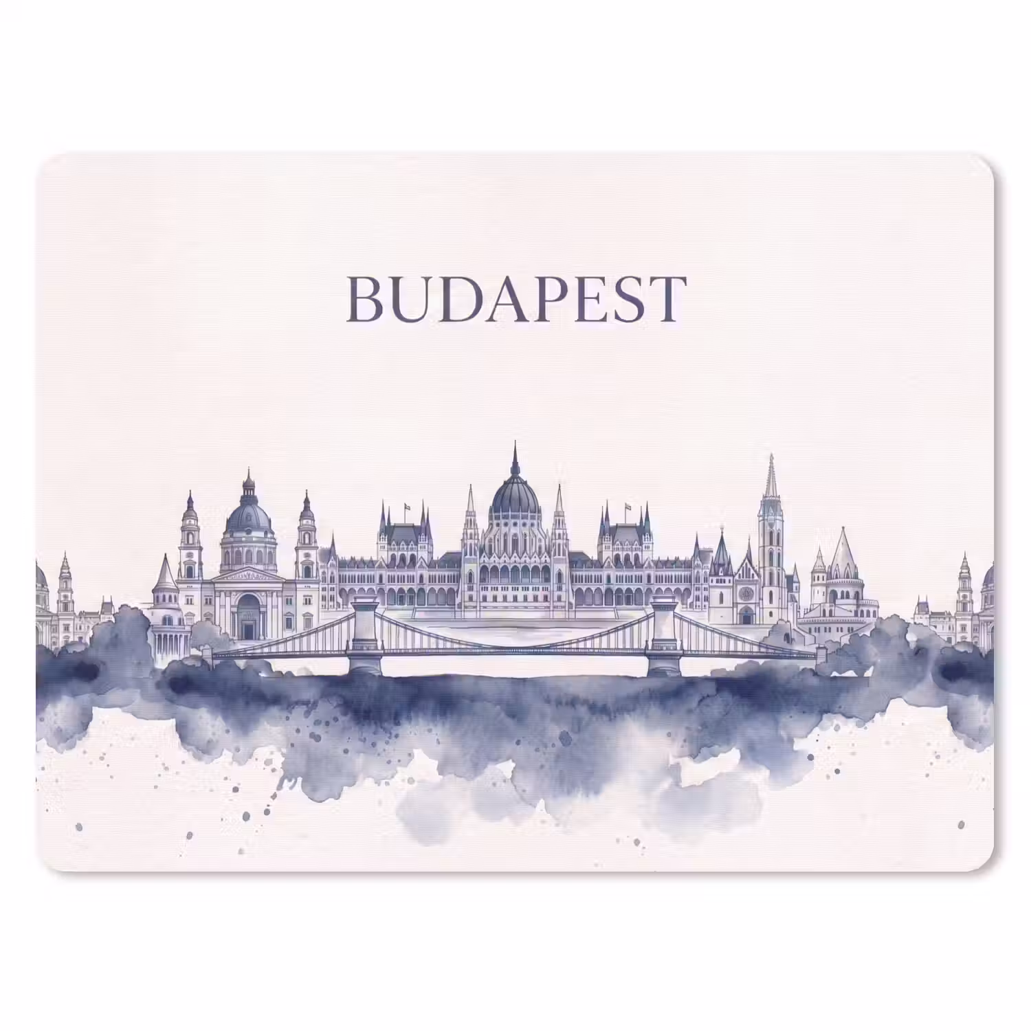 Boedapest - Skyline - Architectuur - Aquarel - Blauw muismat rubber klein -3d