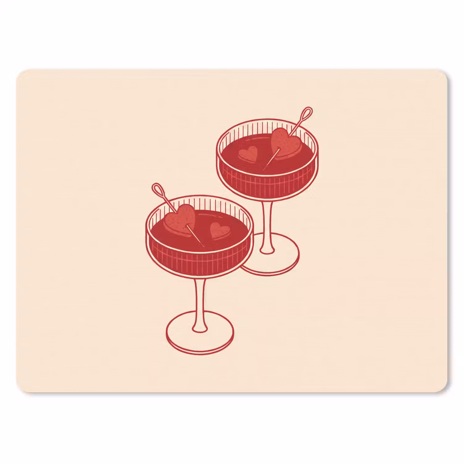 Cocktail - Hartjes - Liefde - Illustratie - Rood muismat rubber klein -3d