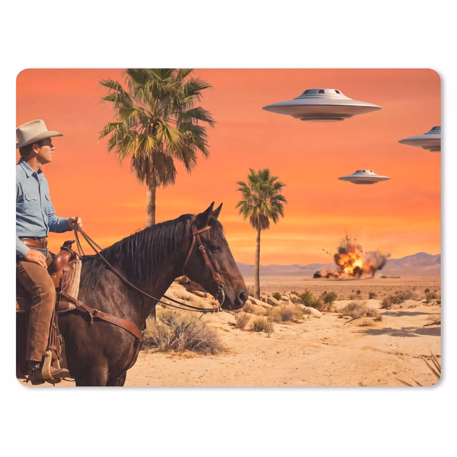 Mauspad - Cowboy – Pferd – Wüste - Cowboy - Paard - Woestijn muismat rubber klein
