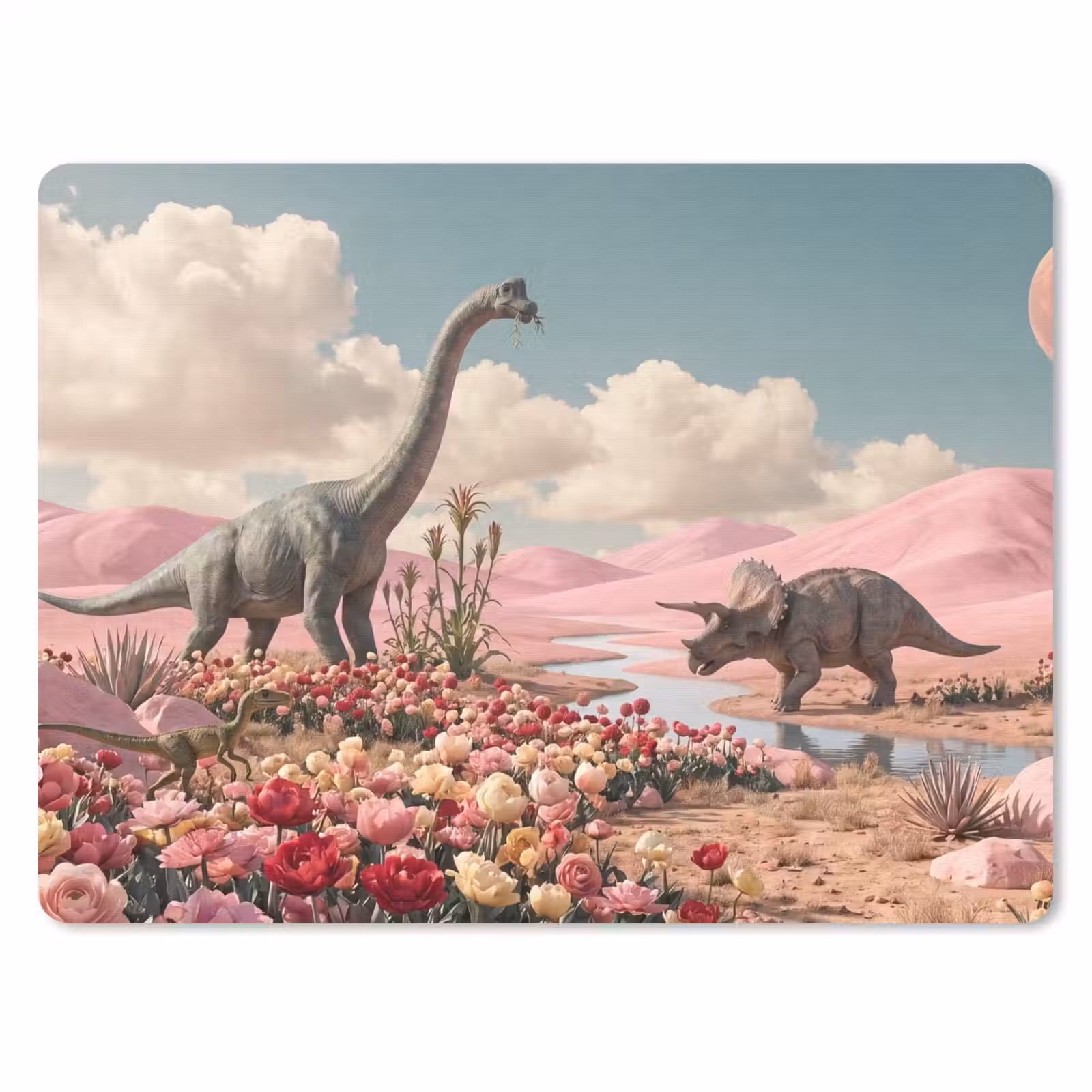 Mauspad - Dinosaurier – Rosa – Landschaft - Dinosaurus - Roze - Landschap muismat rubber klein