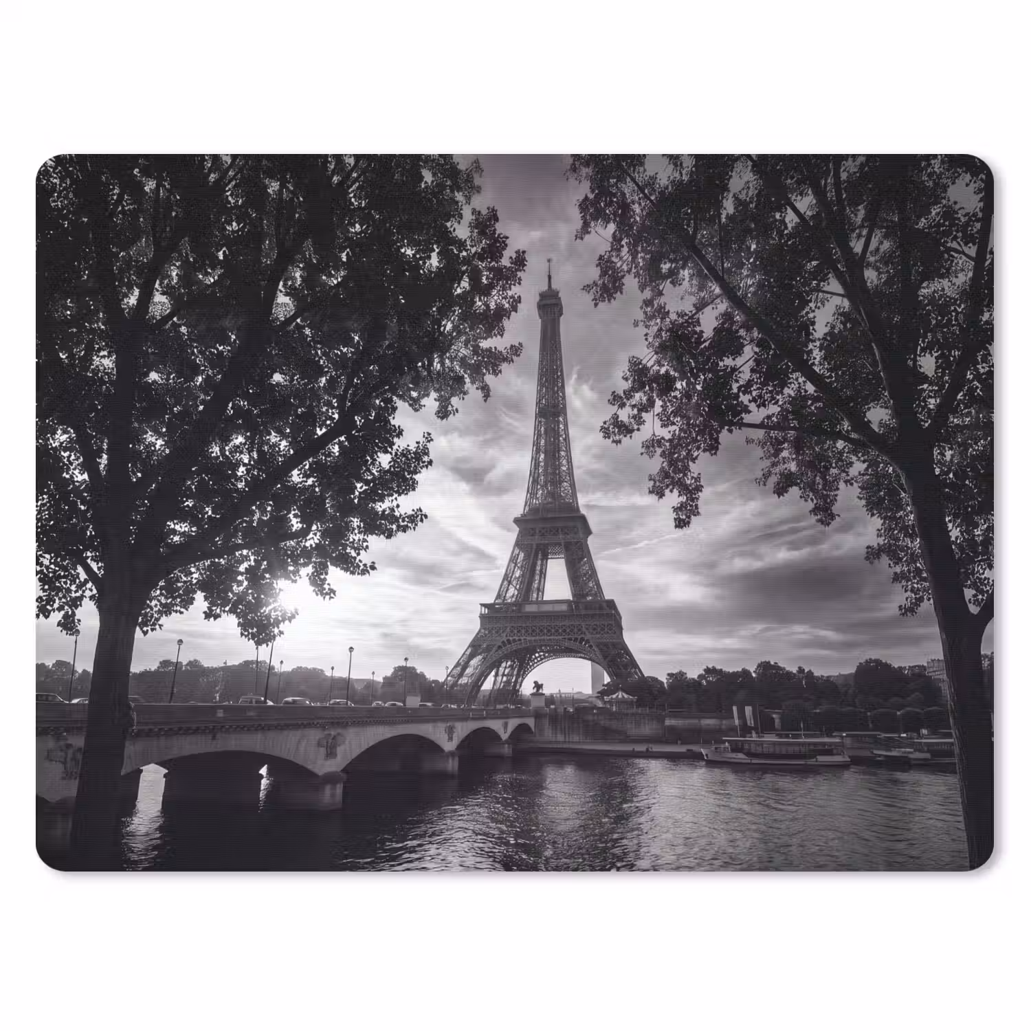 Eiffeltoren - Parijs - Rivier - Architectuur - Zwart-wit muismat rubber klein -3d