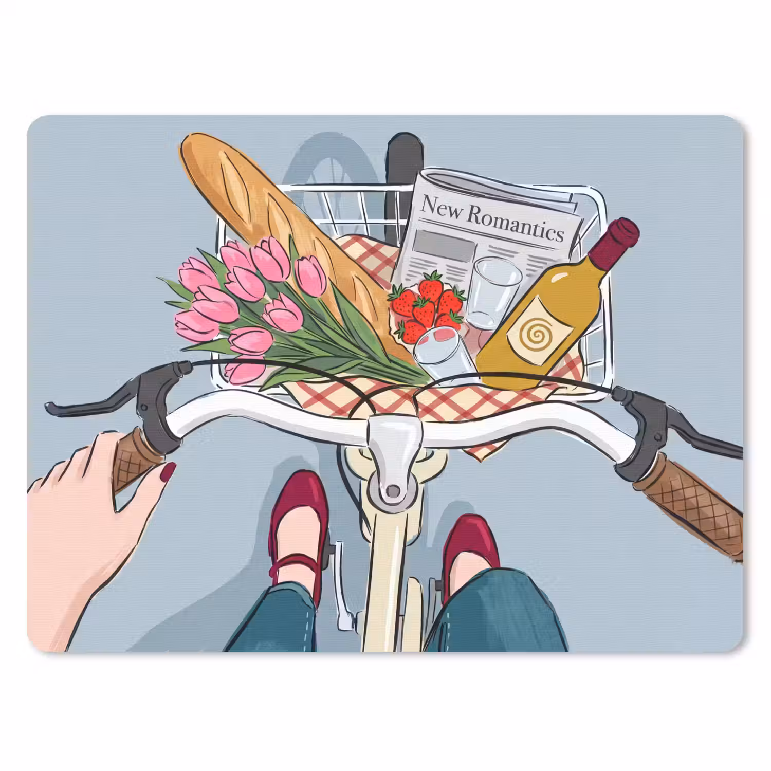 Fiets - Picknick - Zomer - Illustratie muismat rubber klein -3d