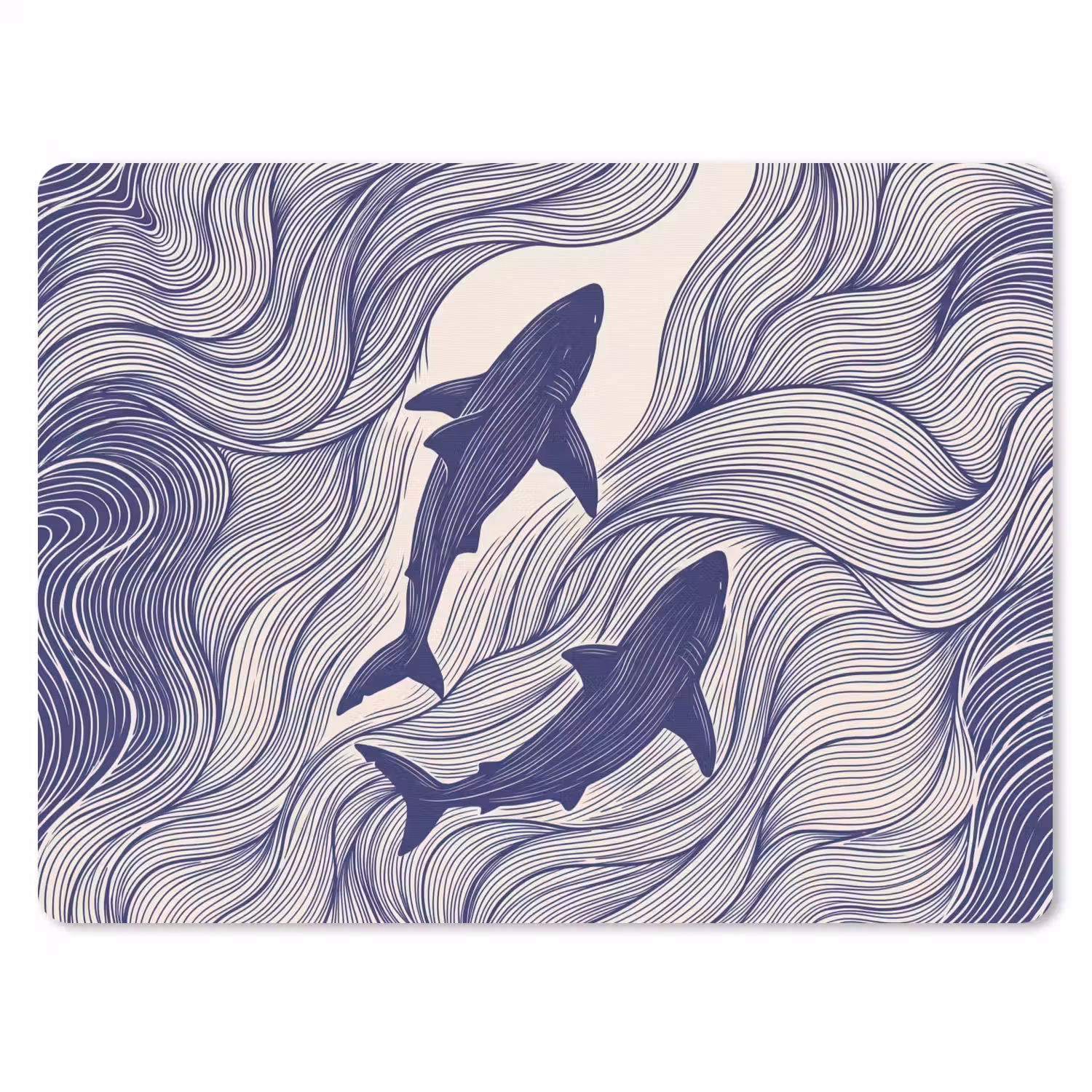 Vis - Oceaan - Lijntekening - Blauw - Dieren muismat rubber klein -3d