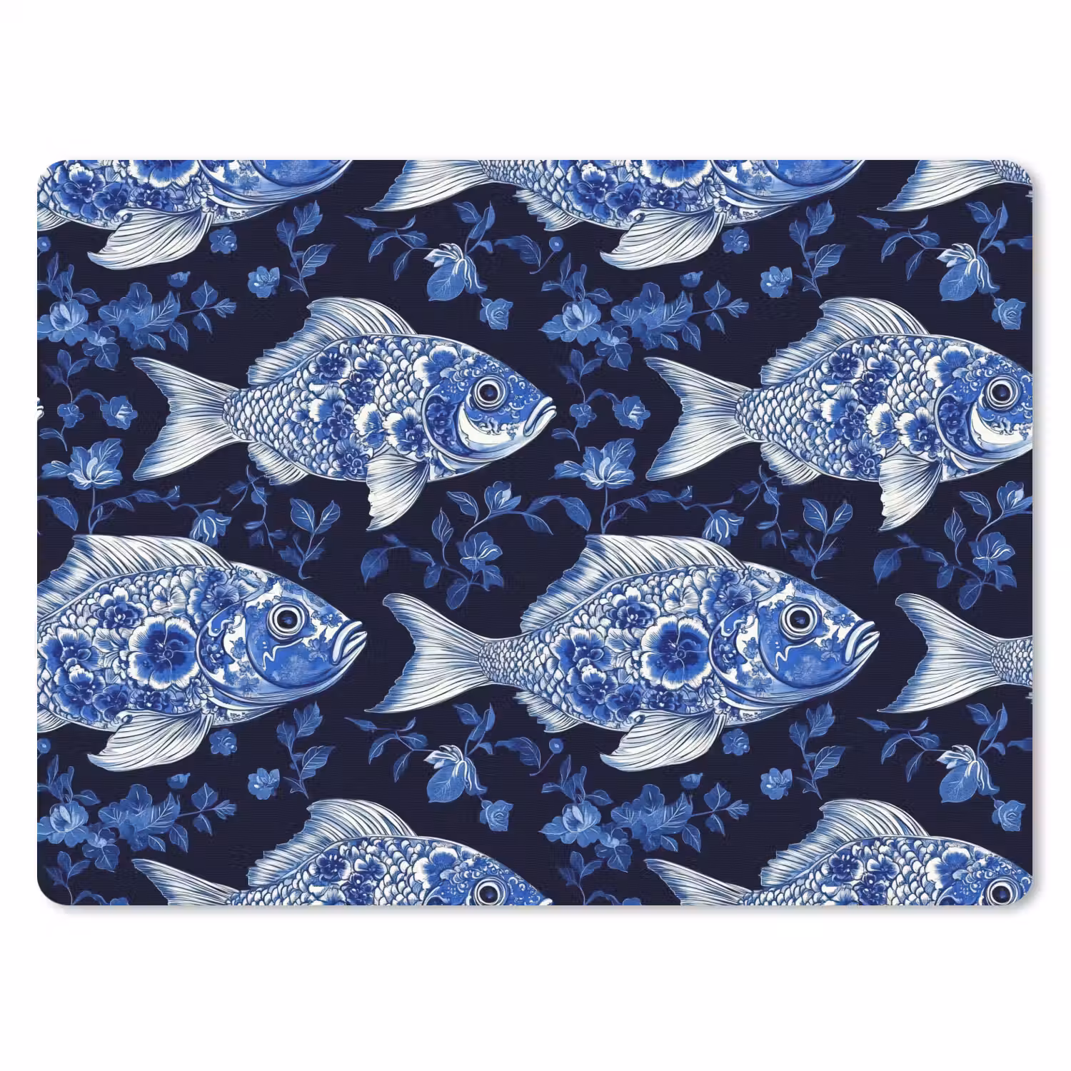 Vissen - Bloemen - Blauw muismat rubber klein 262 -3d