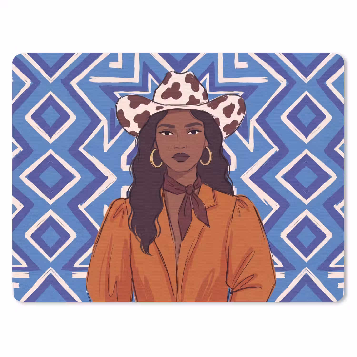 Vrouw - Cowboyhoed - Portret - Modern - Blauw muismat rubber klein -3d