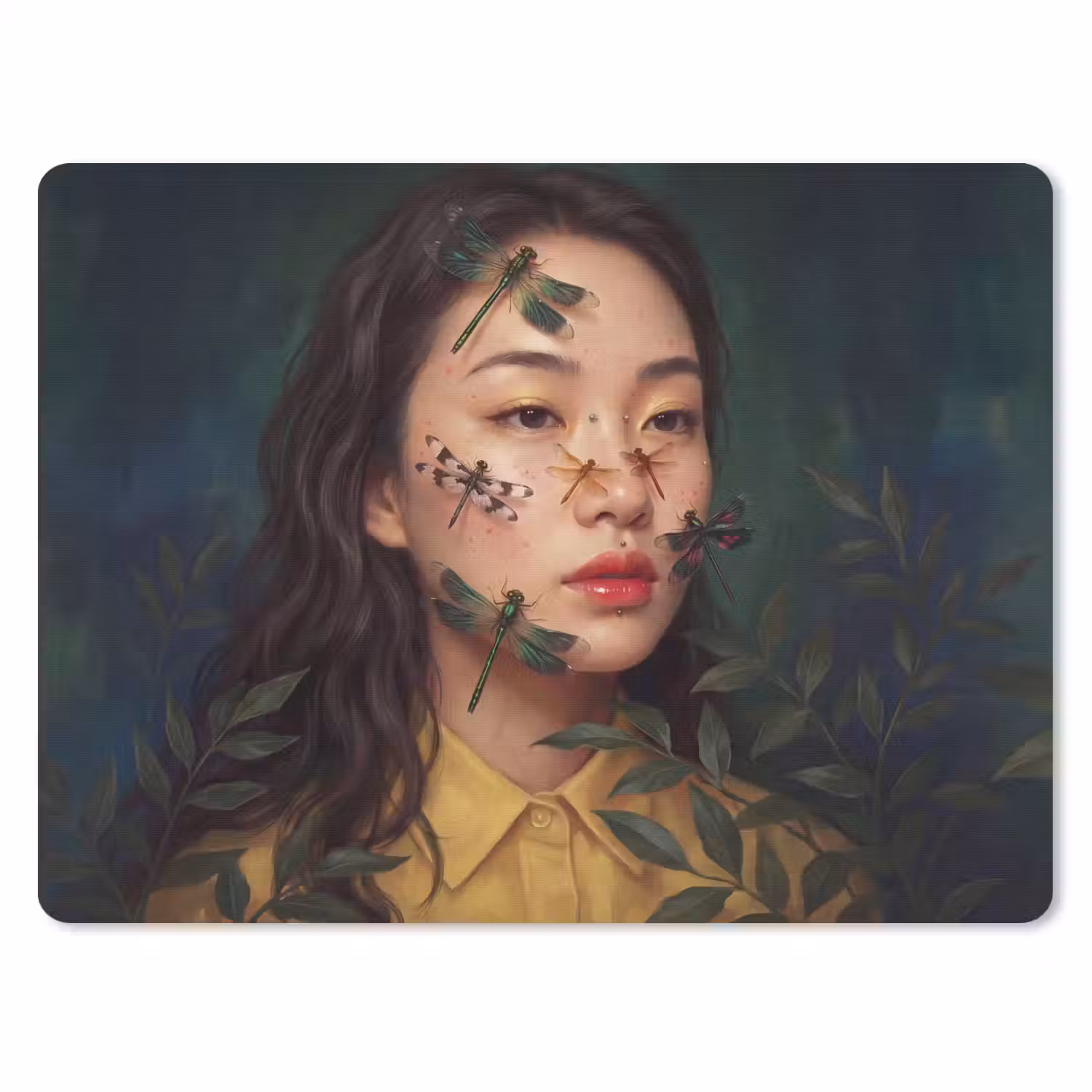 Vrouw - Insecten - Natuur - Portret - Groen muismat rubber klein -3d