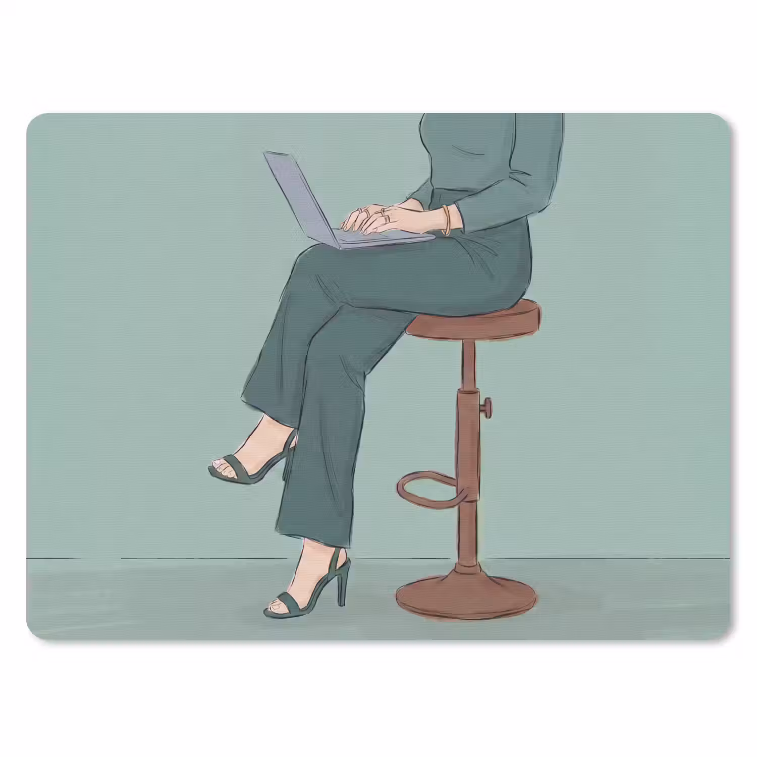 Vrouw - Laptop - Zittend - Illustratie - Groen muismat rubber klein -3d