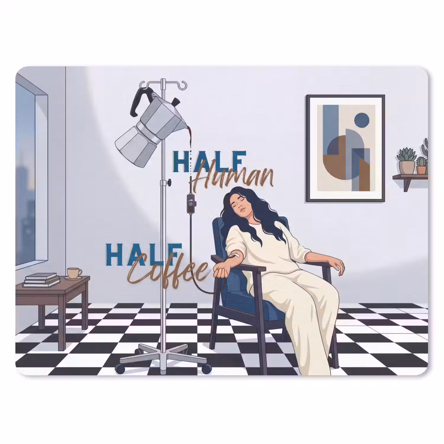 Half human, Half Coffee - Infuus - Koffie muismat rubber klein -3d