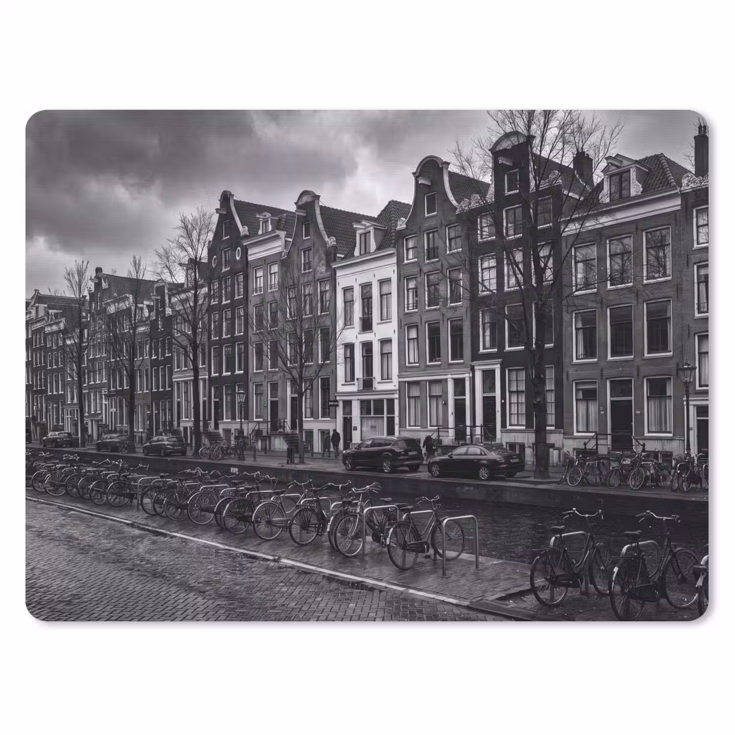 Huis - Gracht - Amsterdam - Architectuur - Zwart-wit muismat rubber klein -3d