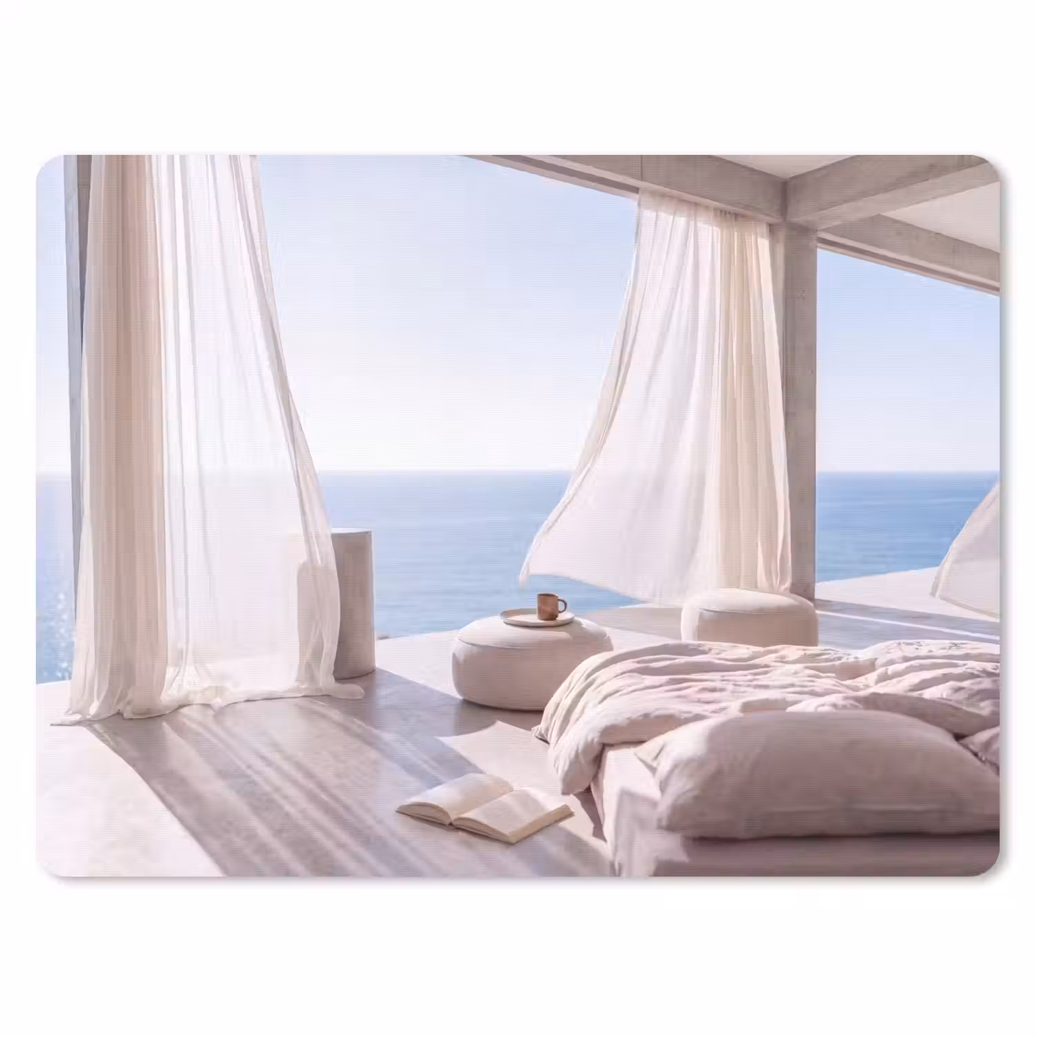 Interieur - Zeezicht - Modern - Rust - Beige muismat rubber klein -3d