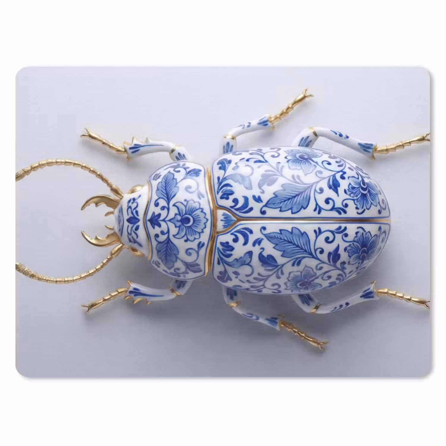 Kever - Delfts - Blauw - Goud muismat rubber klein -3d