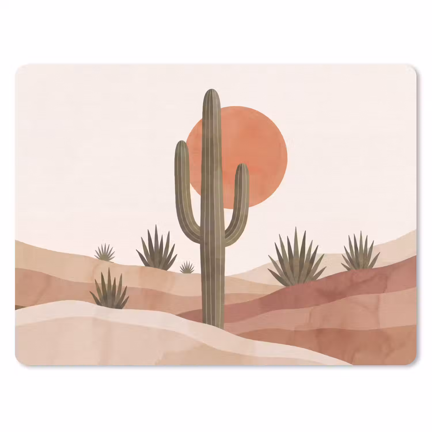 Cactus - Duinen - Modern - Landschap - Groen muismat rubber klein -3d