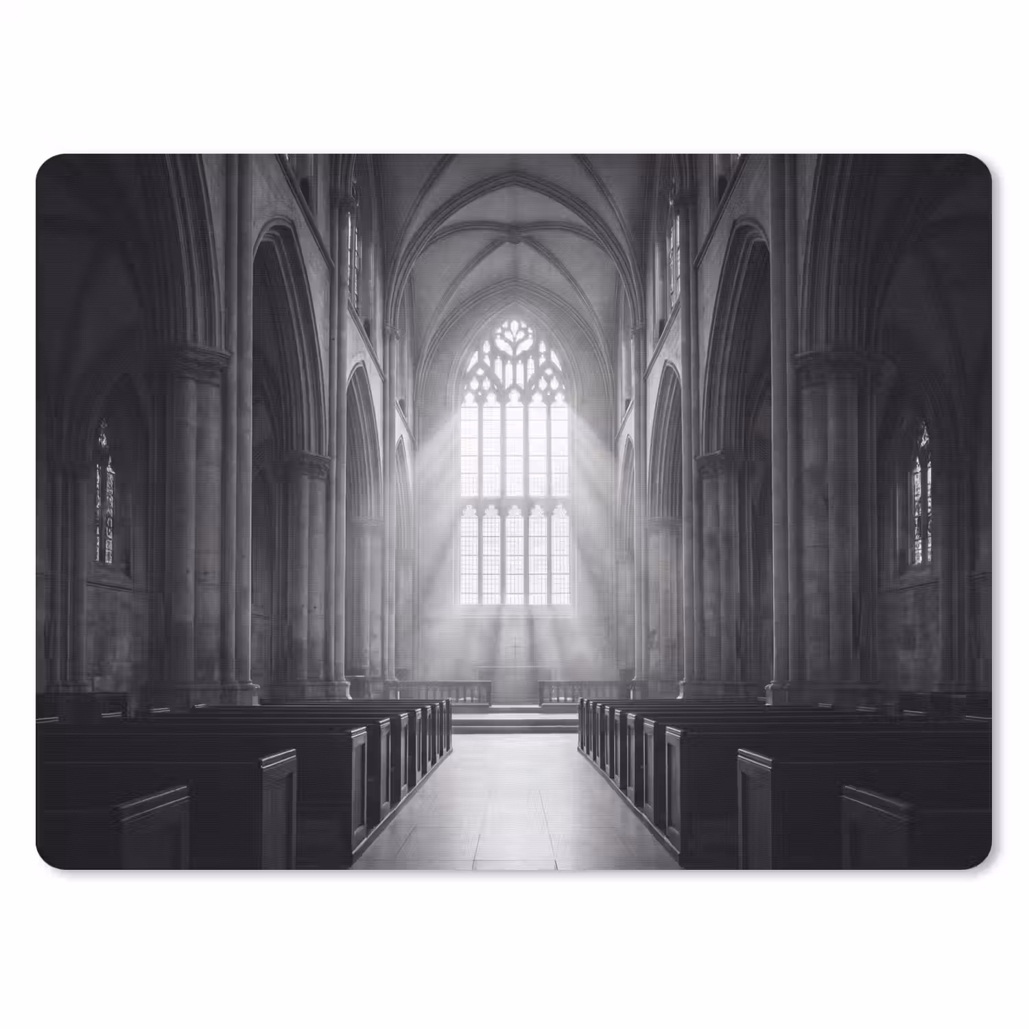 Kerk - Interieur - Lichtstralen - Architectuur - Klassiek muismat rubber klein -3d
