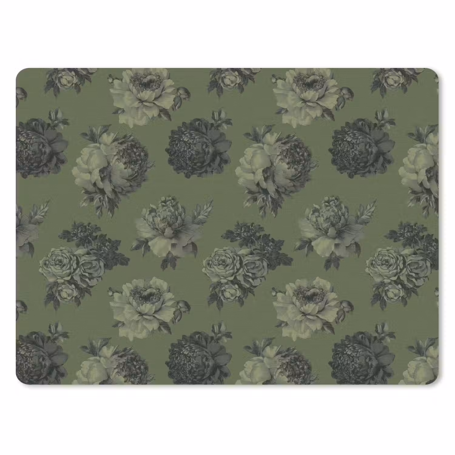Klassiek - botanisch - olijfgroen - bloemen muismat rubber klein 262 -3d