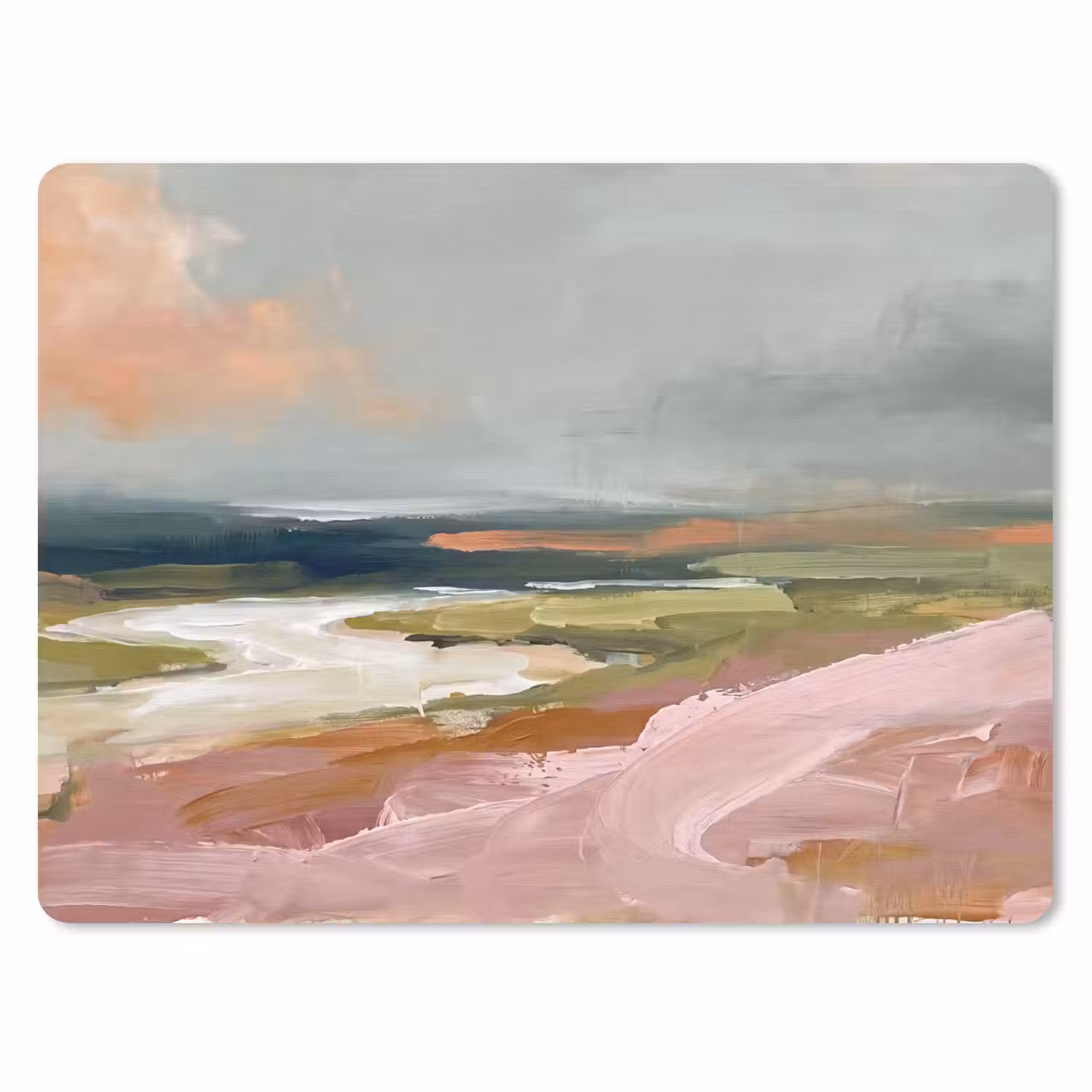 Landschap - Rivier - Abstract - Roze - Groen muismat rubber klein -3d