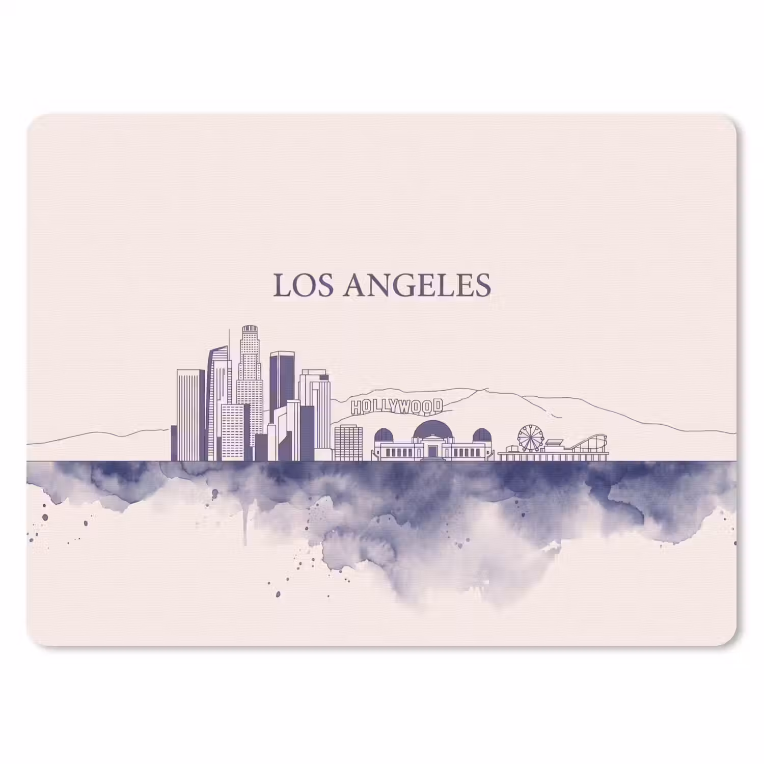 Los Angeles - Skyline - Architectuur - Aquarel - Blauw muismat rubber klein -3d