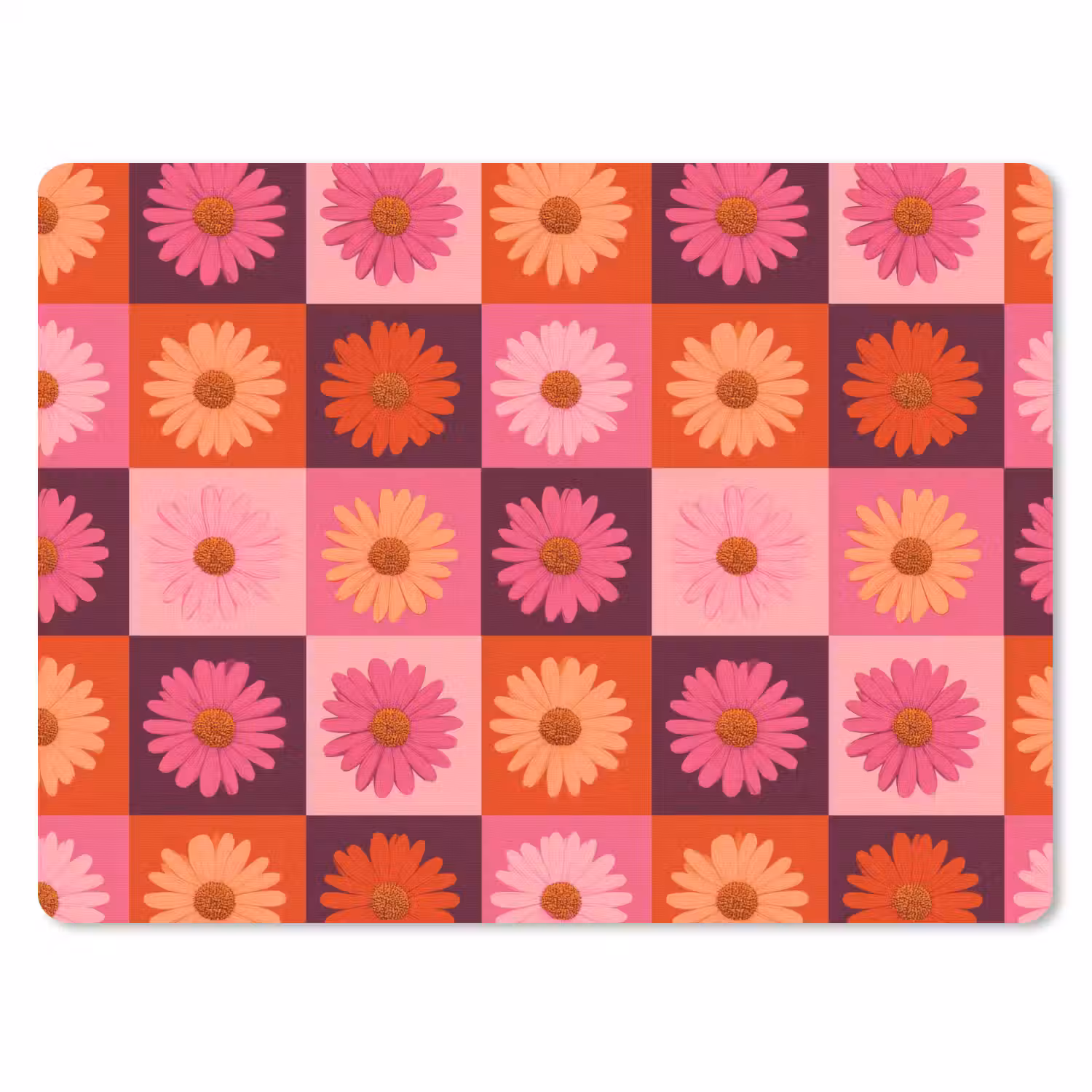 Madeliefjes - Dambord - Retro - Roze - Oranje muismat rubber klein 262 -3d