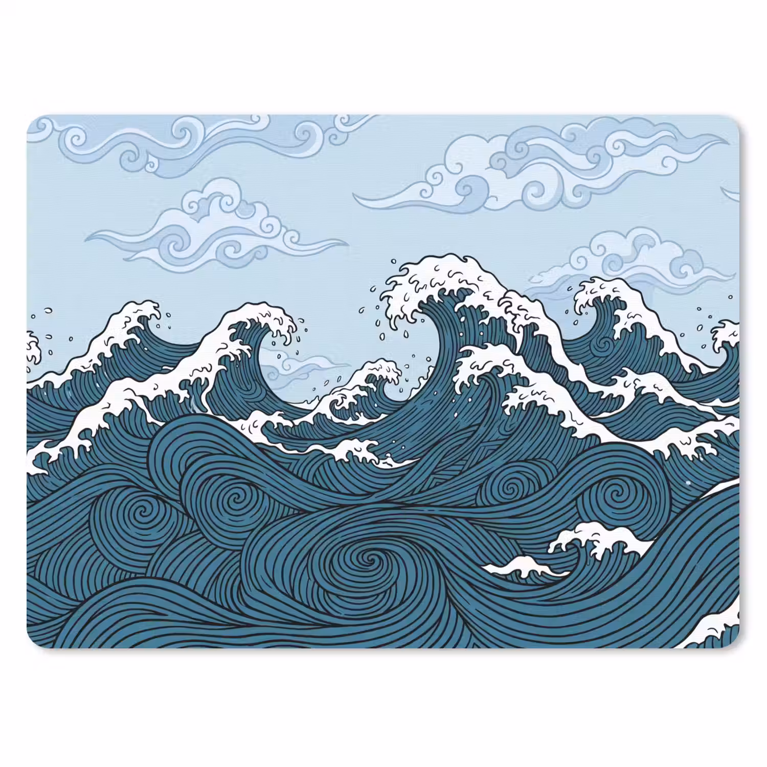 Zee - Golven - Japans - Natuur - Blauw muismat rubber klein -3d