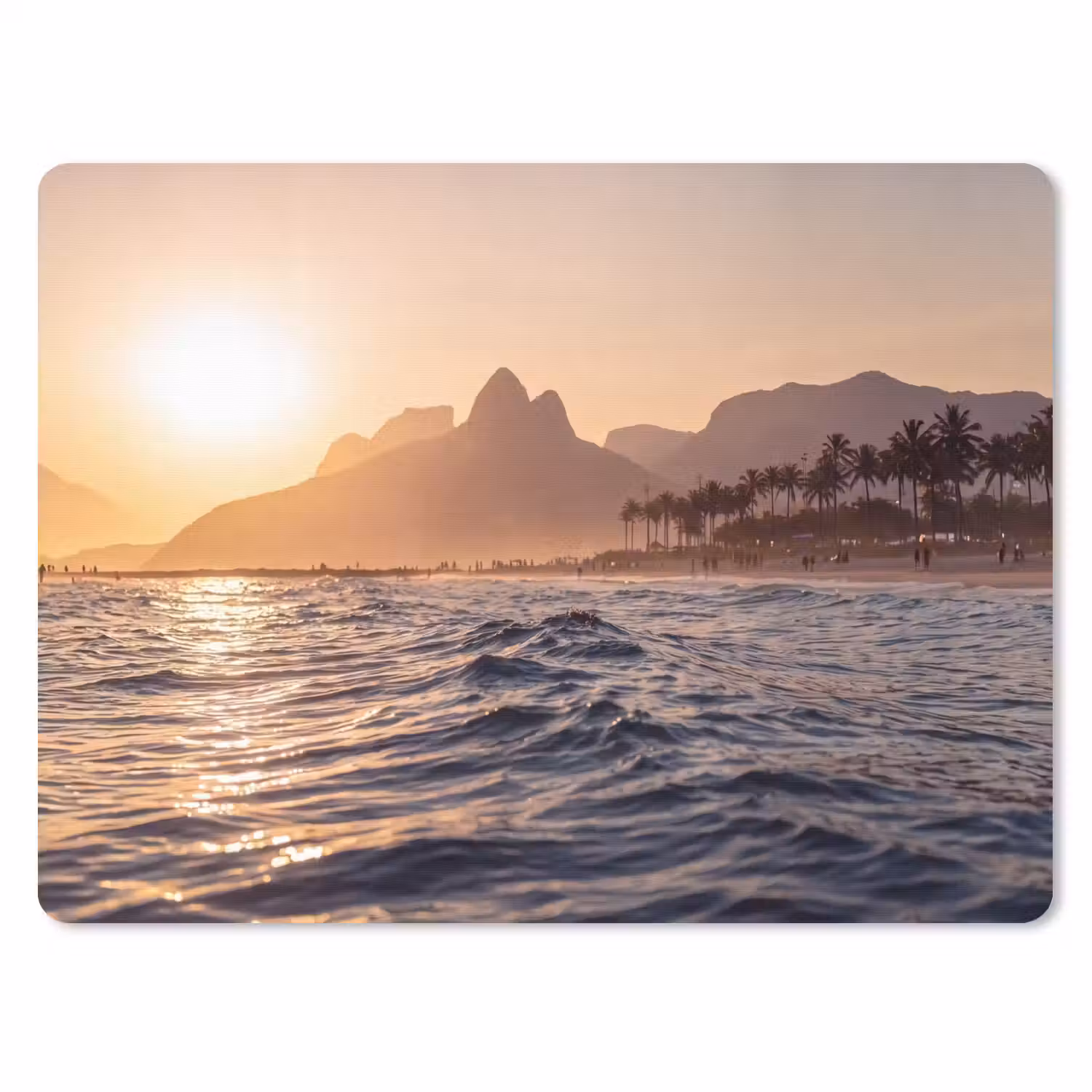 Zee - Golven - Zonsondergang - Kust - Goud muismat rubber klein -3d