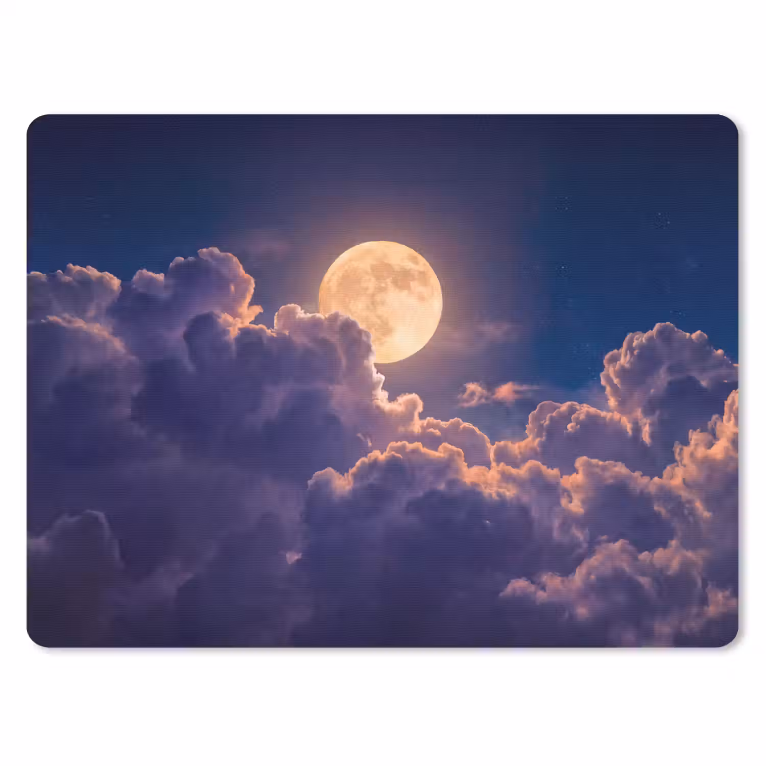 Maan - Wolken - Nacht - Oranje muismat rubber klein -3d
