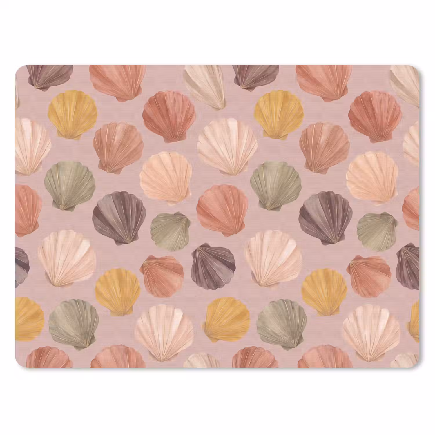Schelp - Patroon - Zee - Aquarel - Aardetinten muismat rubber klein -3d