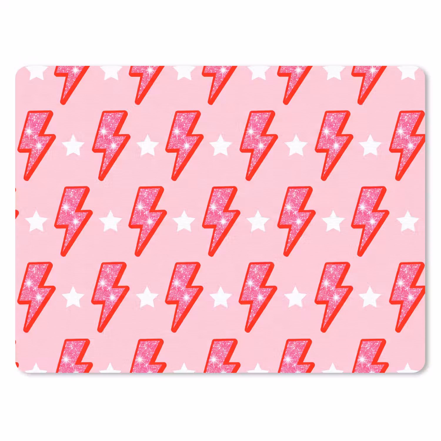 Patroon - Bliksem - Ster - Glitter - Roze muismat rubber klein -3d