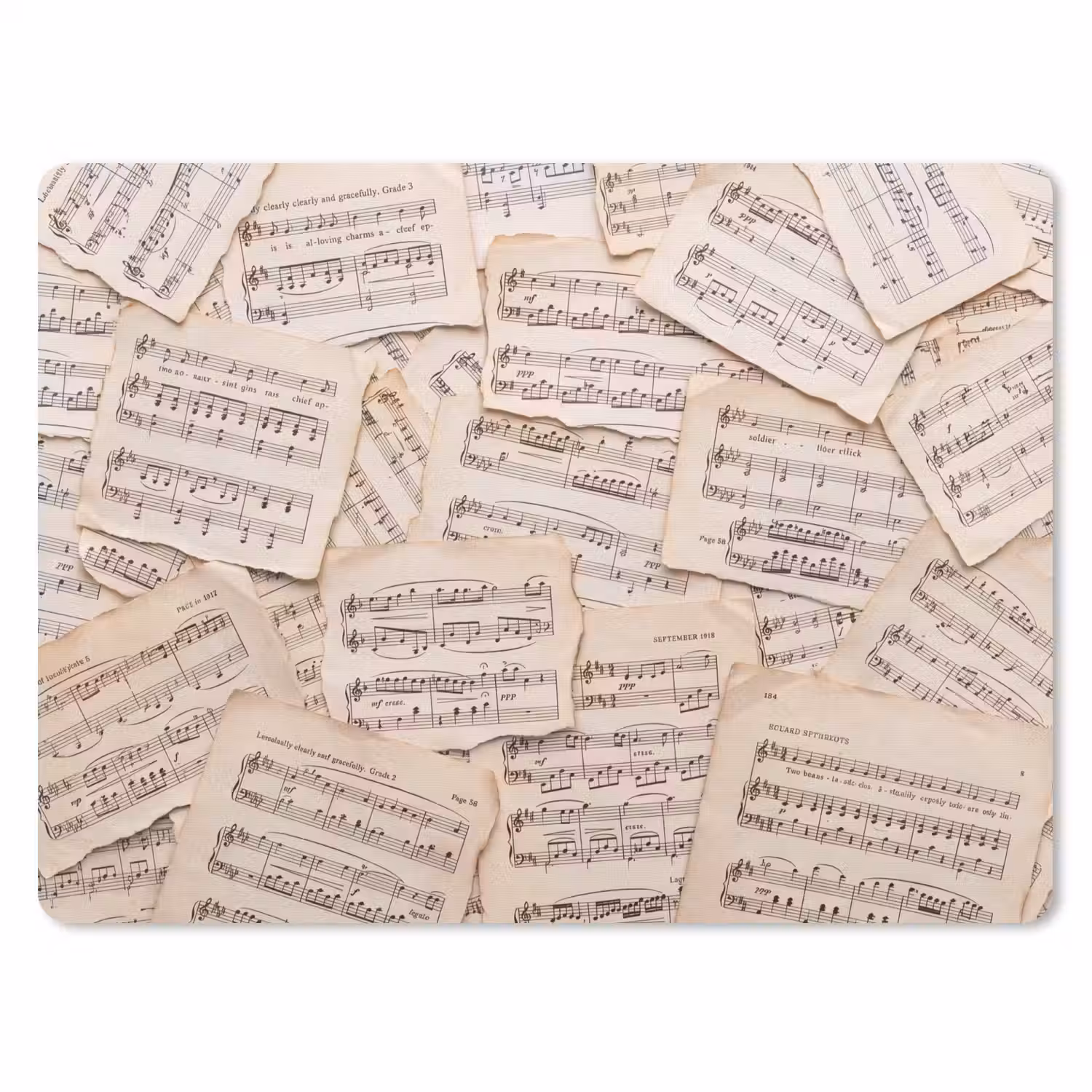 Bladmuziek - Oud - Noten - Vintage - Beige muismat rubber klein -3d