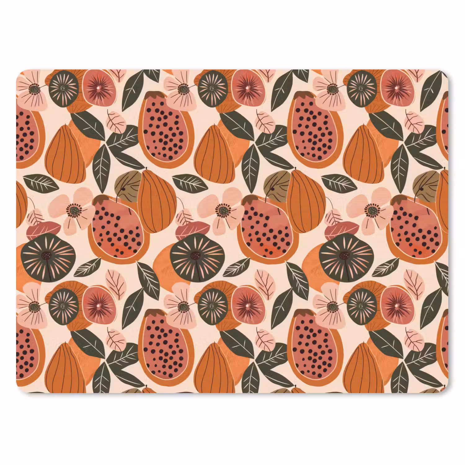 Papaja - Bloesem - Oranje muismat rubber klein 262 -3d