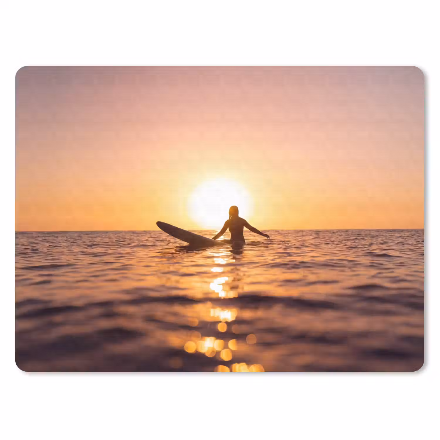 Persoon - Surfen - Zonsondergang - Zee - Oranje muismat rubber klein -3d